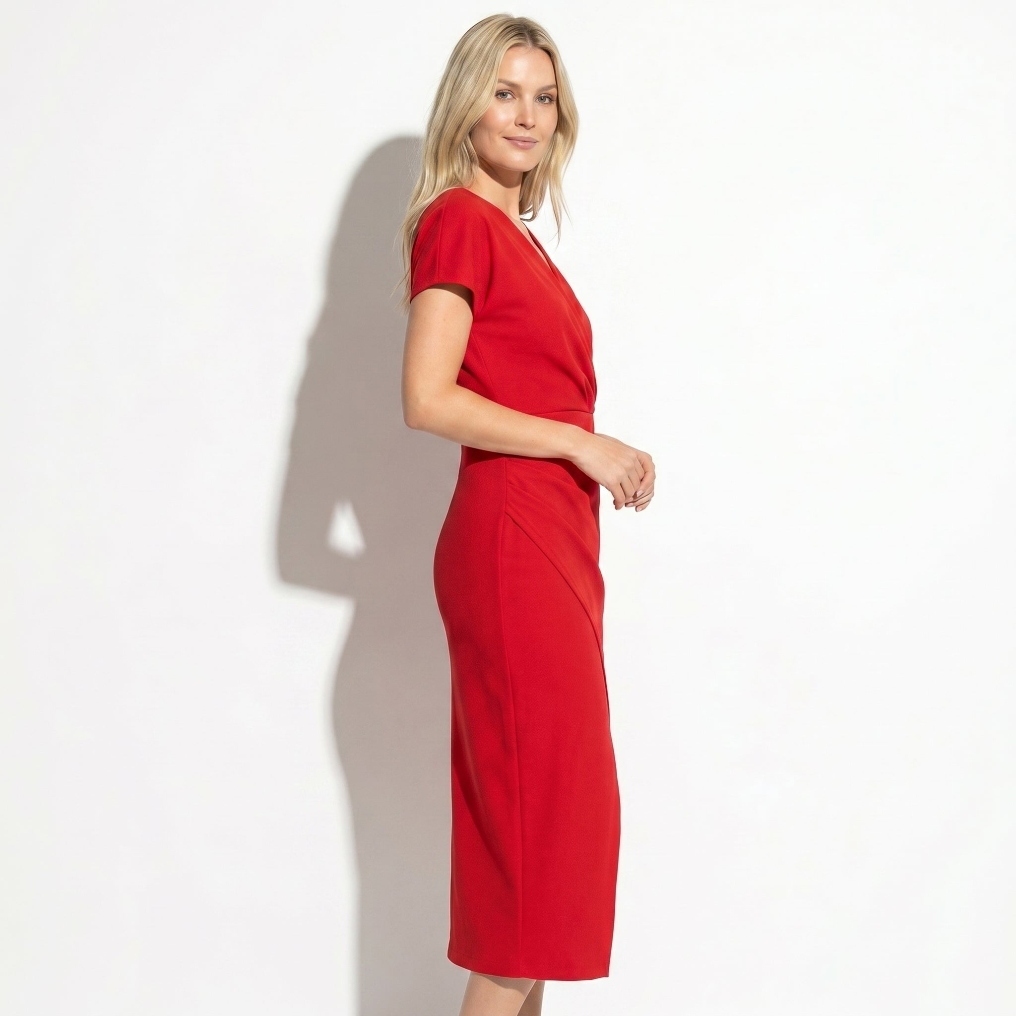Freya - Women's Ruched Bodycon Casual Midi Dress - Dresses - Red - Taylor & Bennett