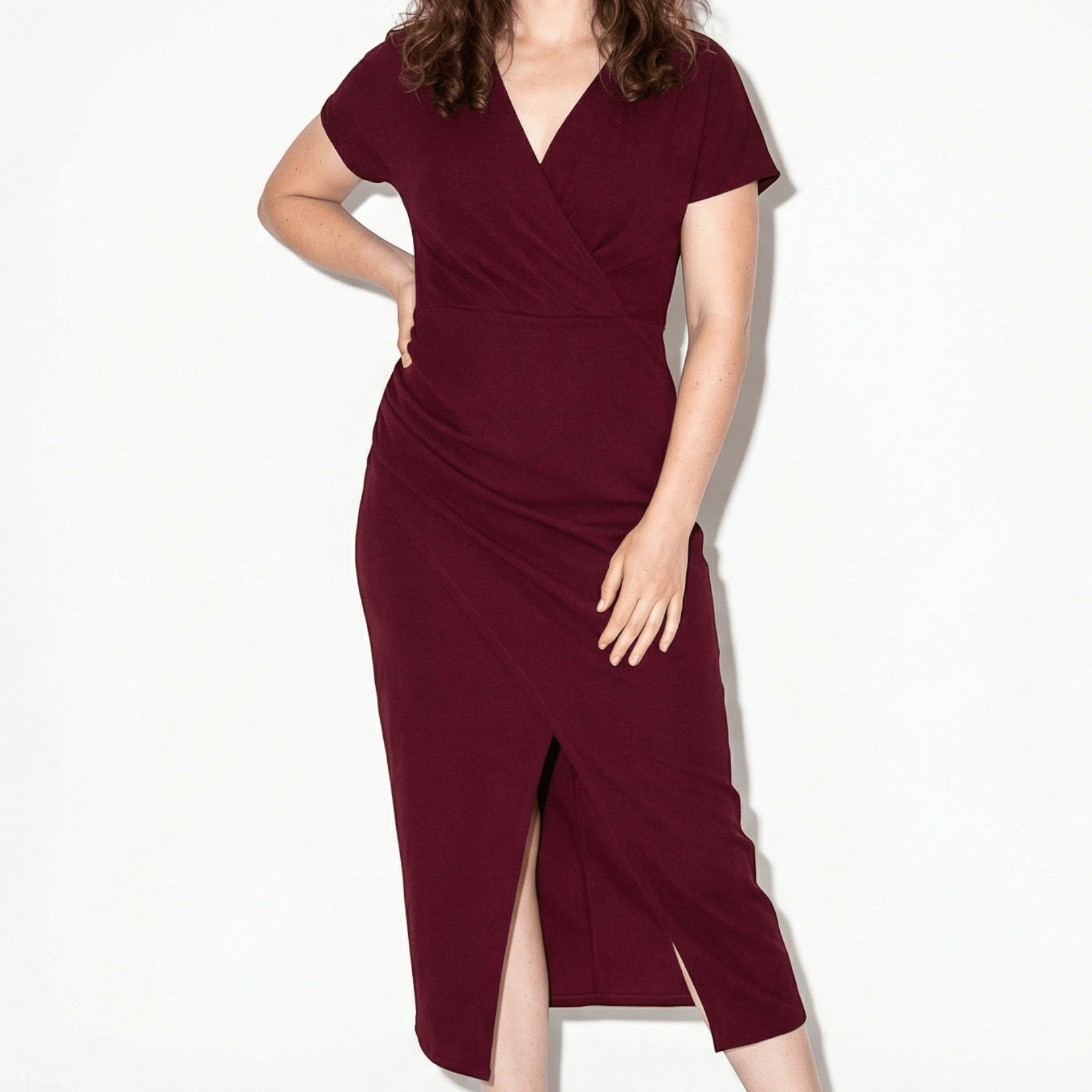 Freya - Women's Ruched Bodycon Casual Midi Dress - Dresses - Burgundy - Taylor & Bennett