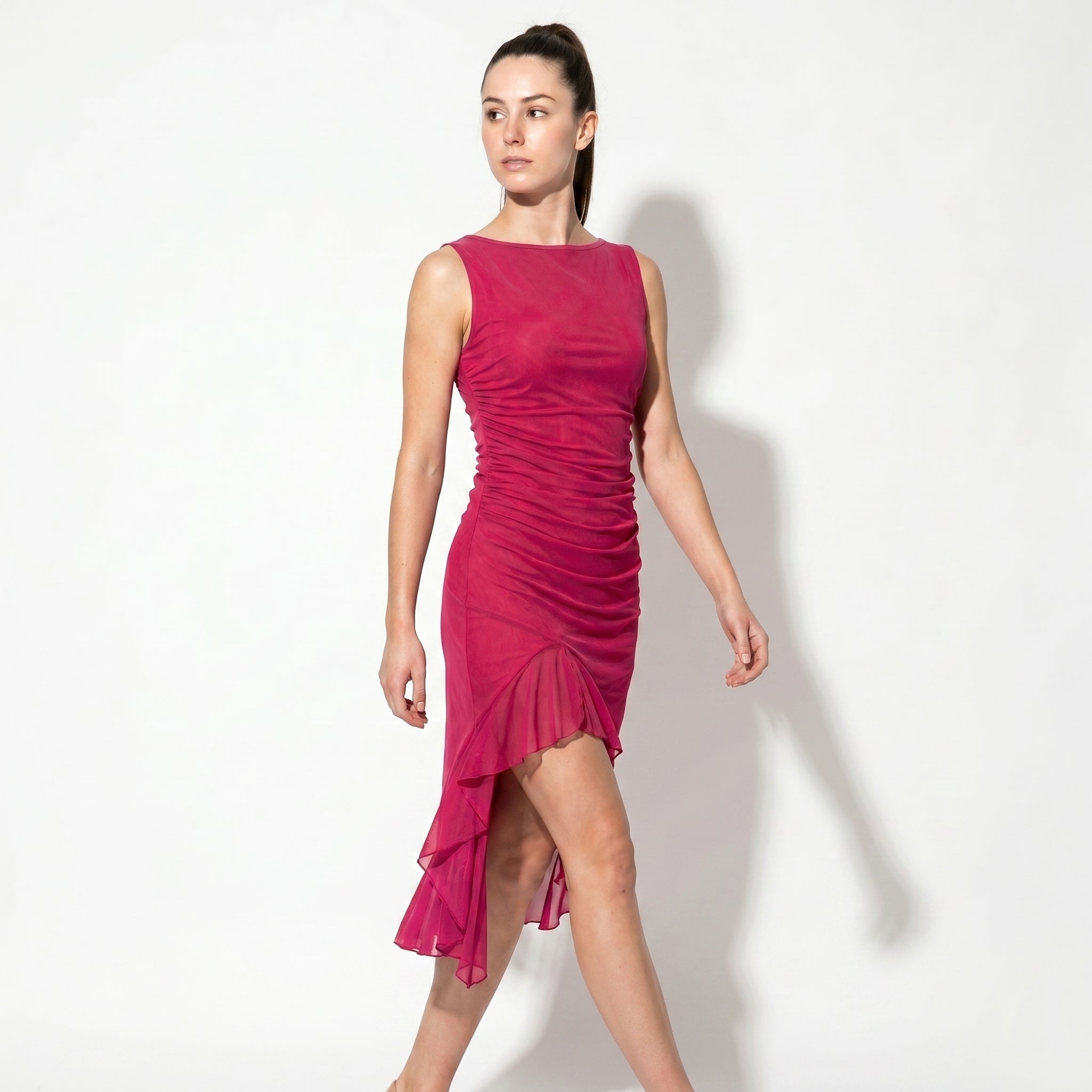 Freya - Women's Ruched Sleeveless Party Midi Dress - Midi Dresses - Pink - Taylor & Bennett
