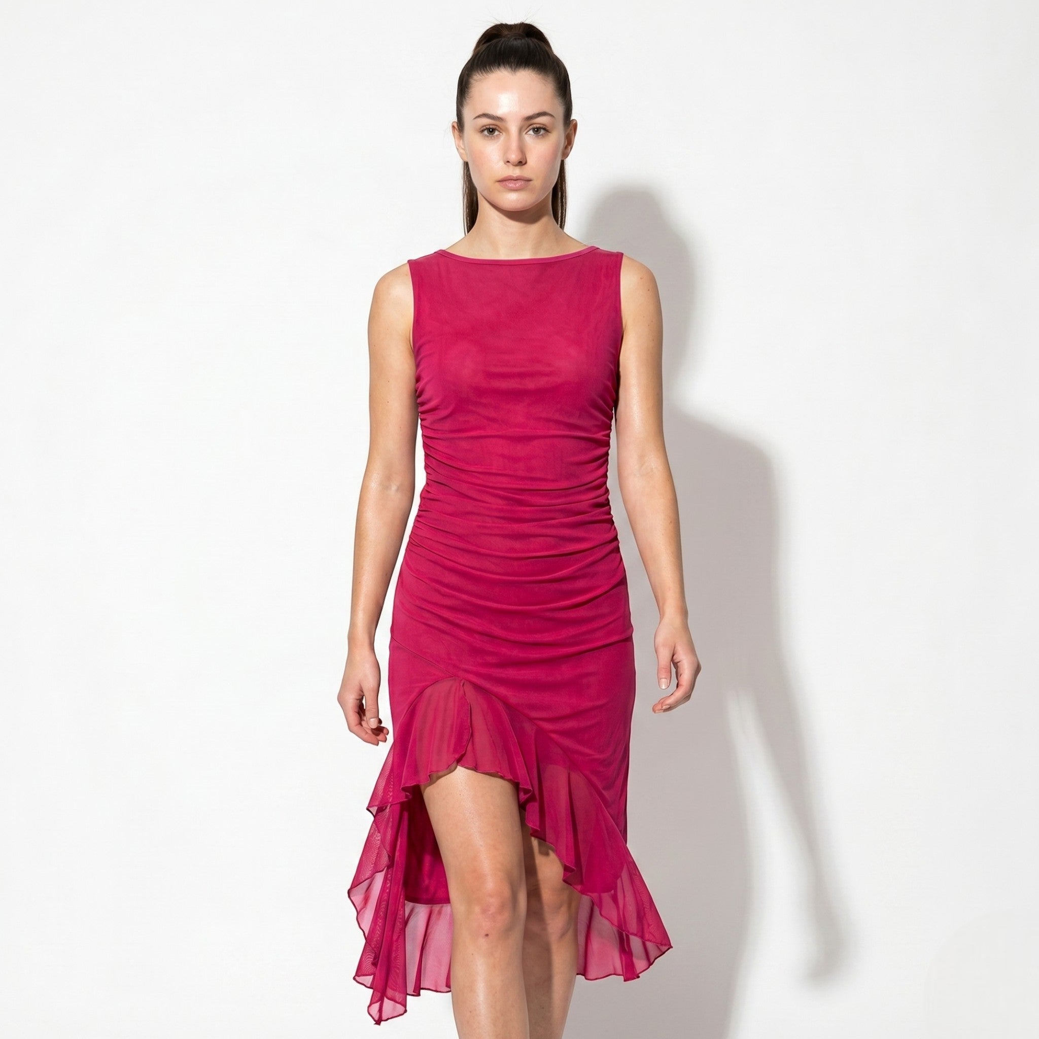 Freya - Women's Ruched Sleeveless Party Midi Dress - Midi Dresses - Pink - Taylor & Bennett