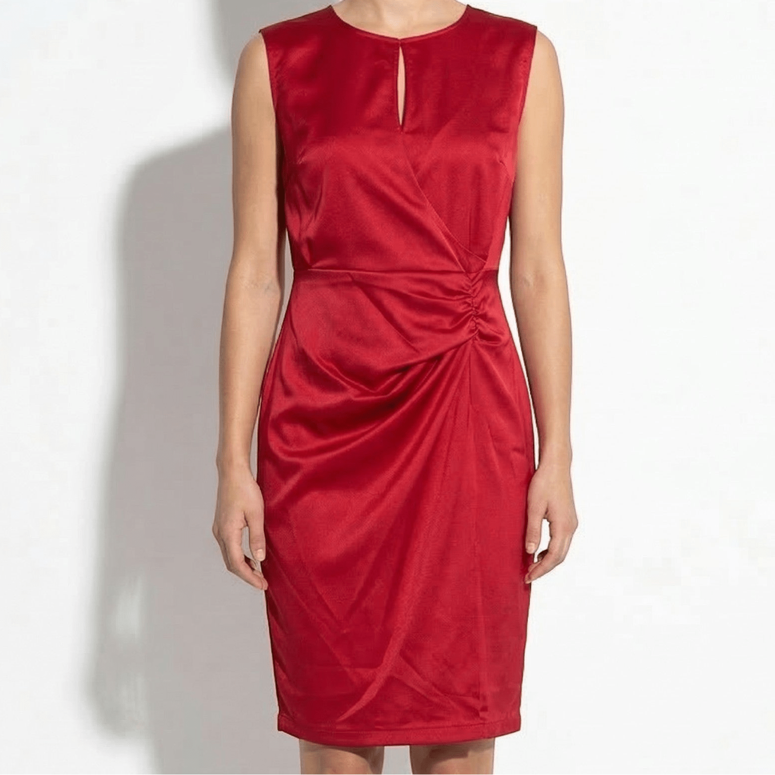 Freya - Women's Sleeveless Mini Dress with Side Draping - Mini Dresses - Red - Taylor & Bennett