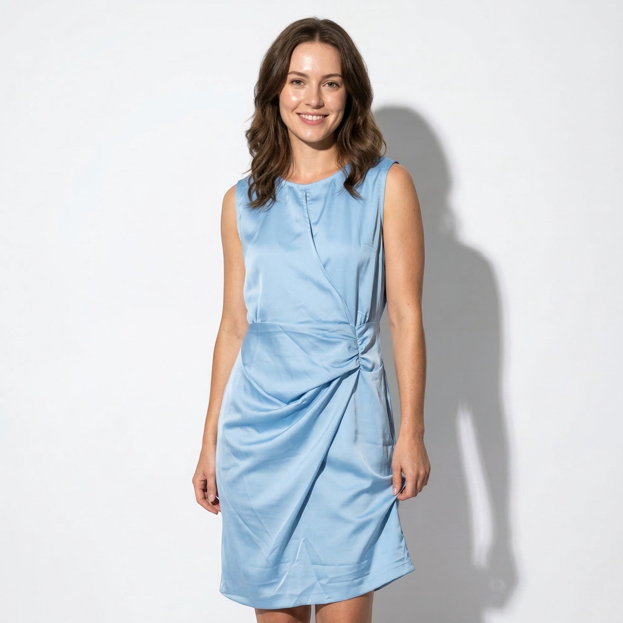 Freya - Women's Sleeveless Mini Dress with Side Draping - Mini Dresses - Light Blue - Taylor & Bennett