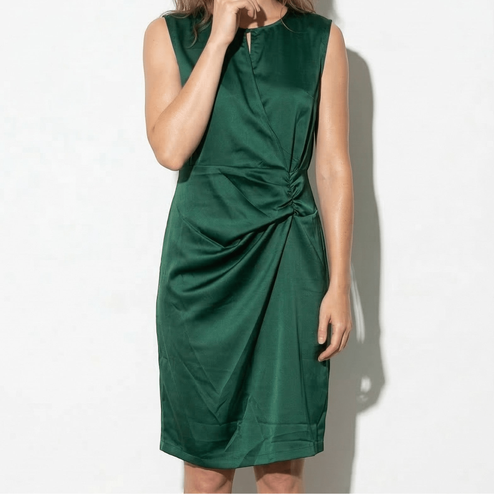 Freya - Women's Sleeveless Mini Dress with Side Draping - Mini Dresses - Green - Taylor & Bennett