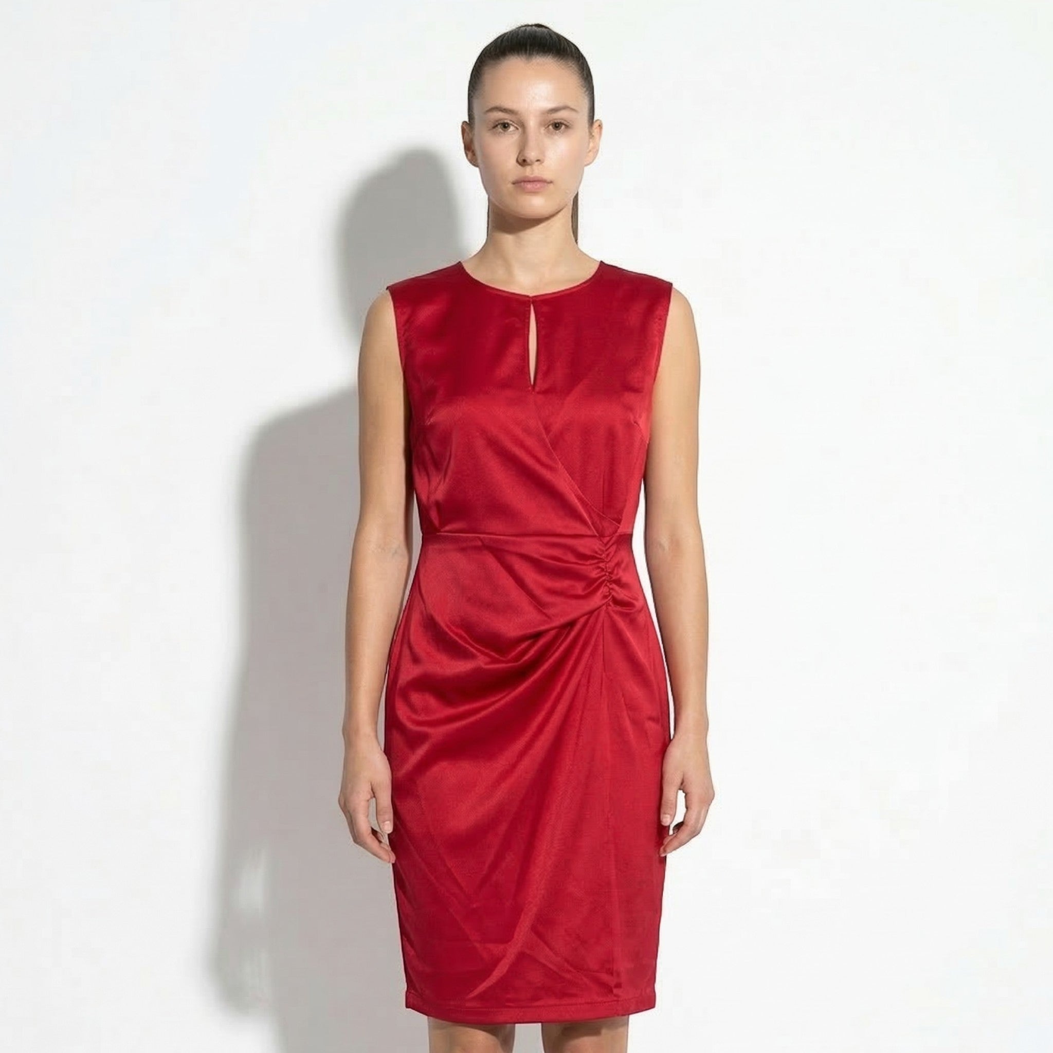 Freya - Women's Sleeveless Mini Dress with Side Draping - Mini Dresses - Red - Taylor & Bennett