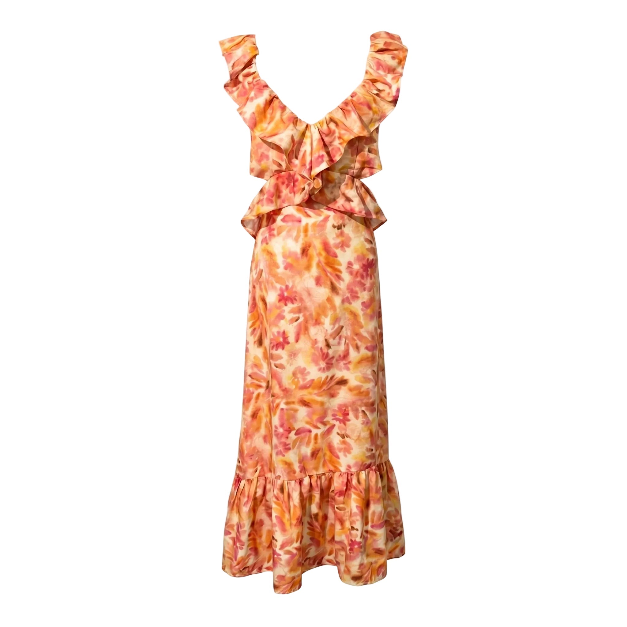 Freya - Women's Summer Floral Ruffled Maxi Dress - Maxi Dress - Orange - Taylor & Bennett