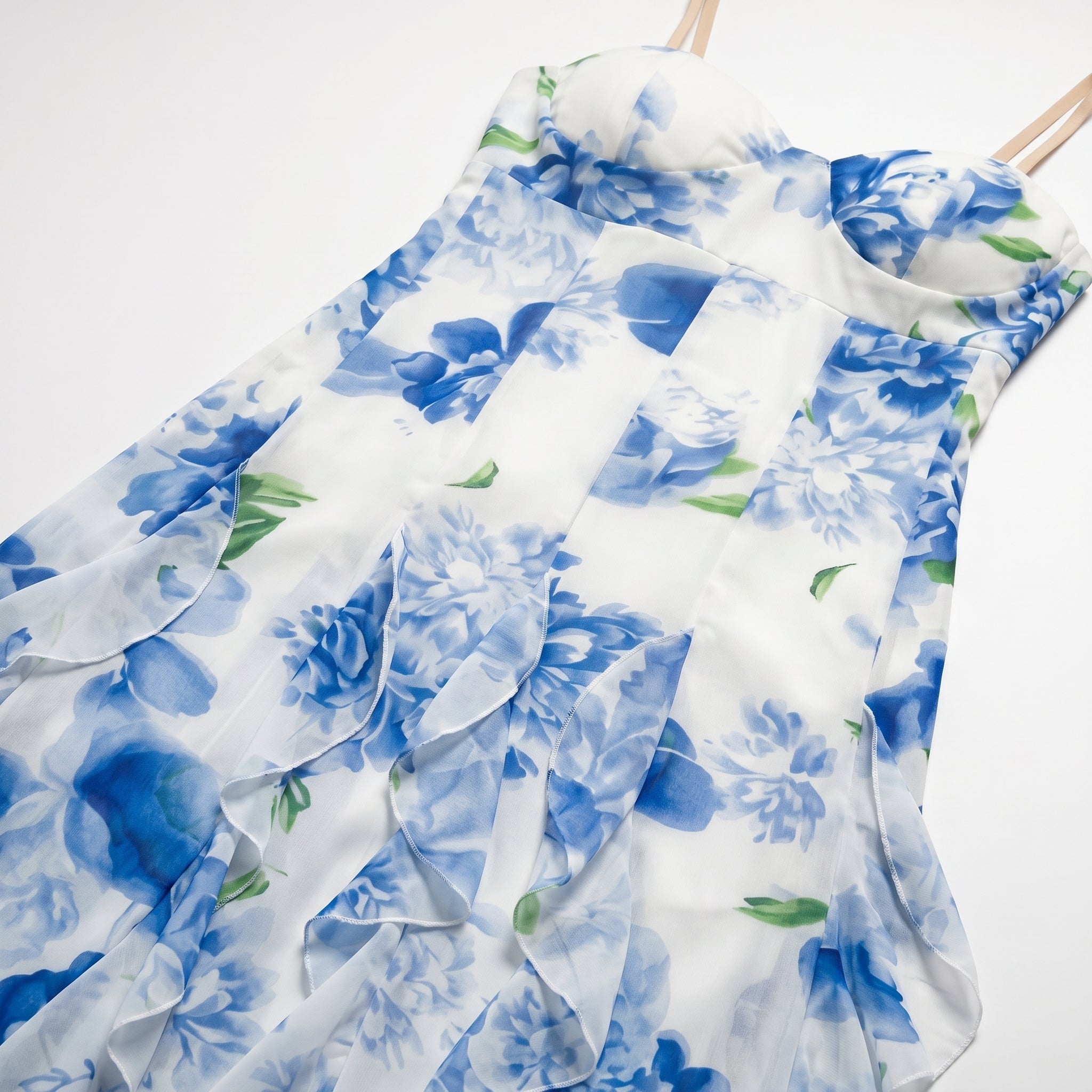 Freya - Women's Wedding Guest Floral Chiffon Maxi Dress - Maxi Dress - Blue - Taylor & Bennett