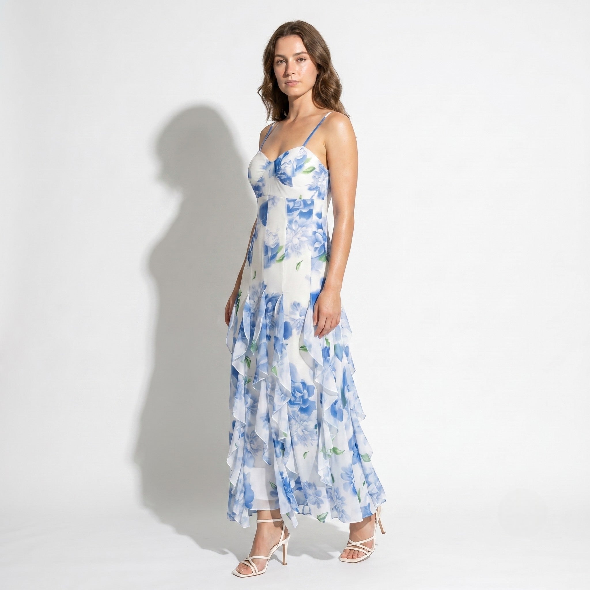 Freya - Women's Wedding Guest Floral Chiffon Maxi Dress - Maxi Dress - Blue - Taylor & Bennett