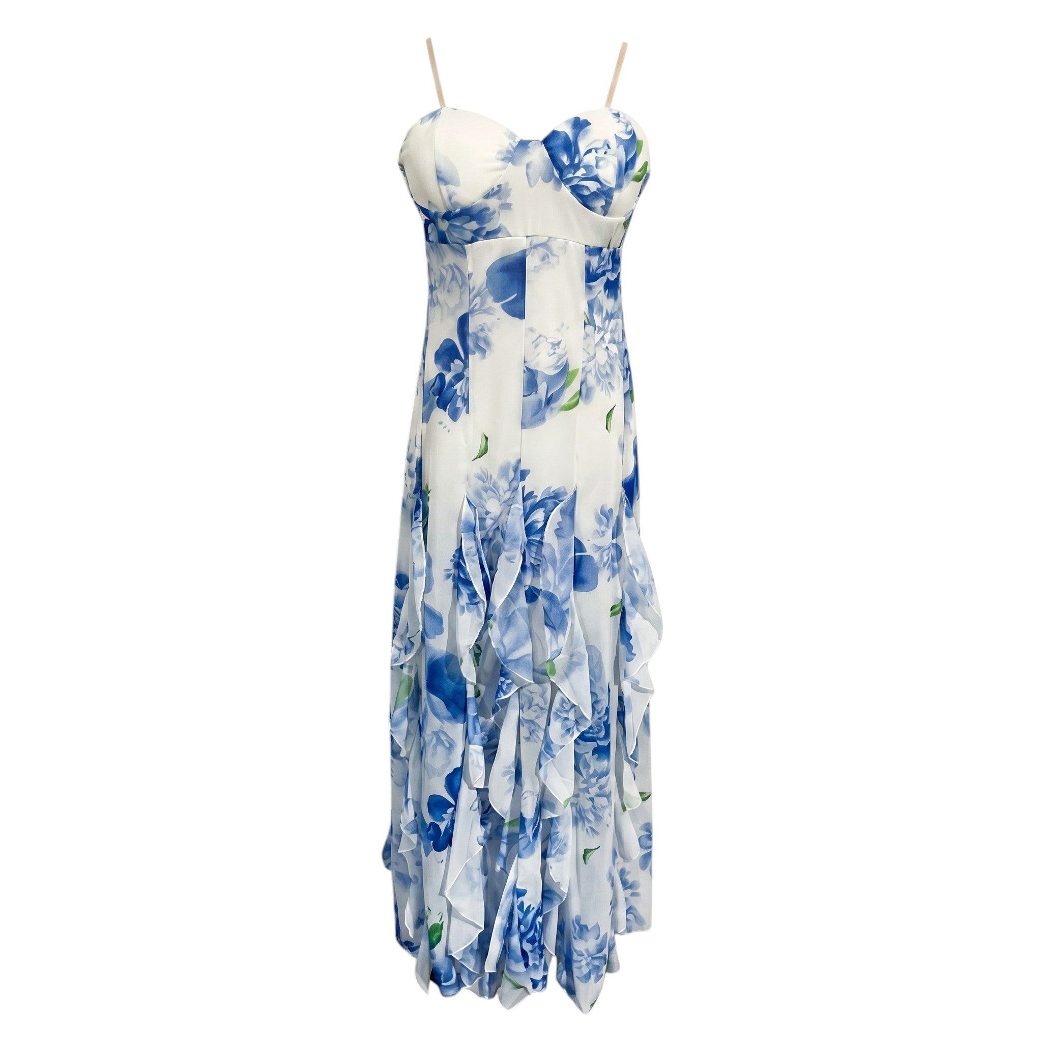 Freya - Women's Wedding Guest Floral Chiffon Maxi Dress - Maxi Dress - Blue - Taylor & Bennett