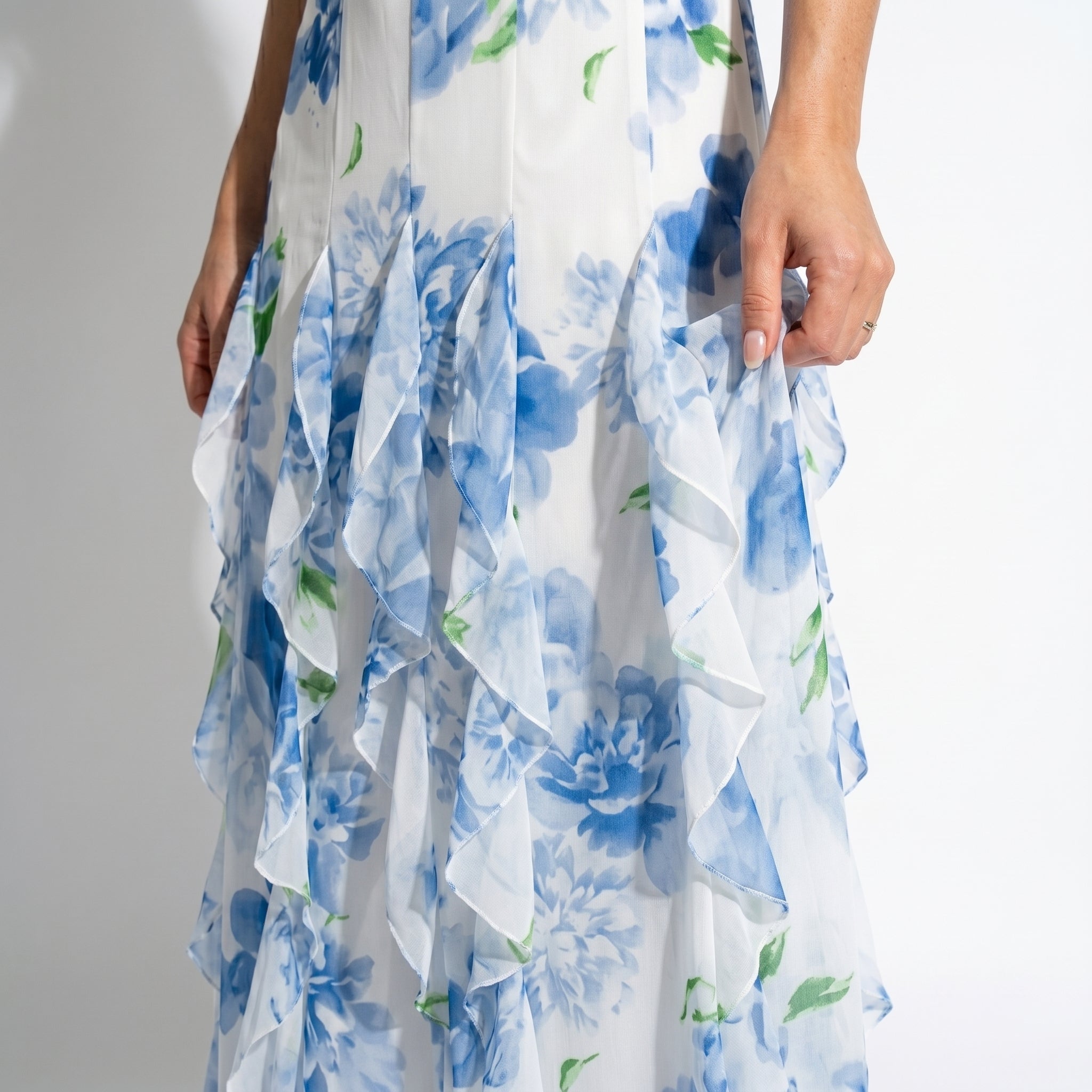 Freya - Women's Wedding Guest Floral Chiffon Maxi Dress - Maxi Dress - Blue - Taylor & Bennett
