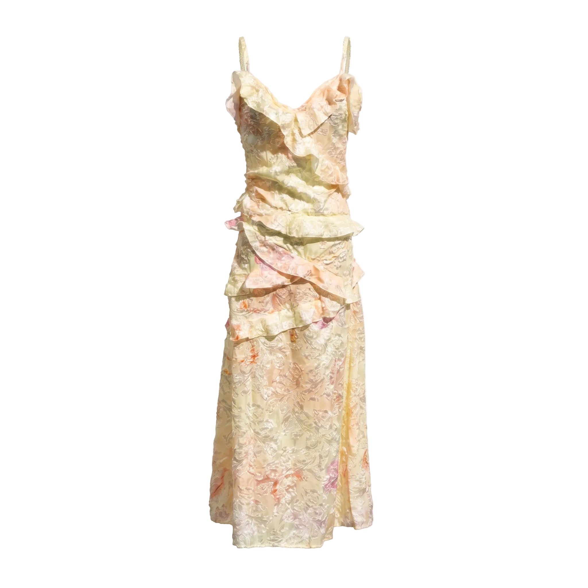 Freya - Women's Wedding Guest Floral Ruffle V - Neck Maxi Dress - Maxi Dress - Yellow - Taylor & Bennett