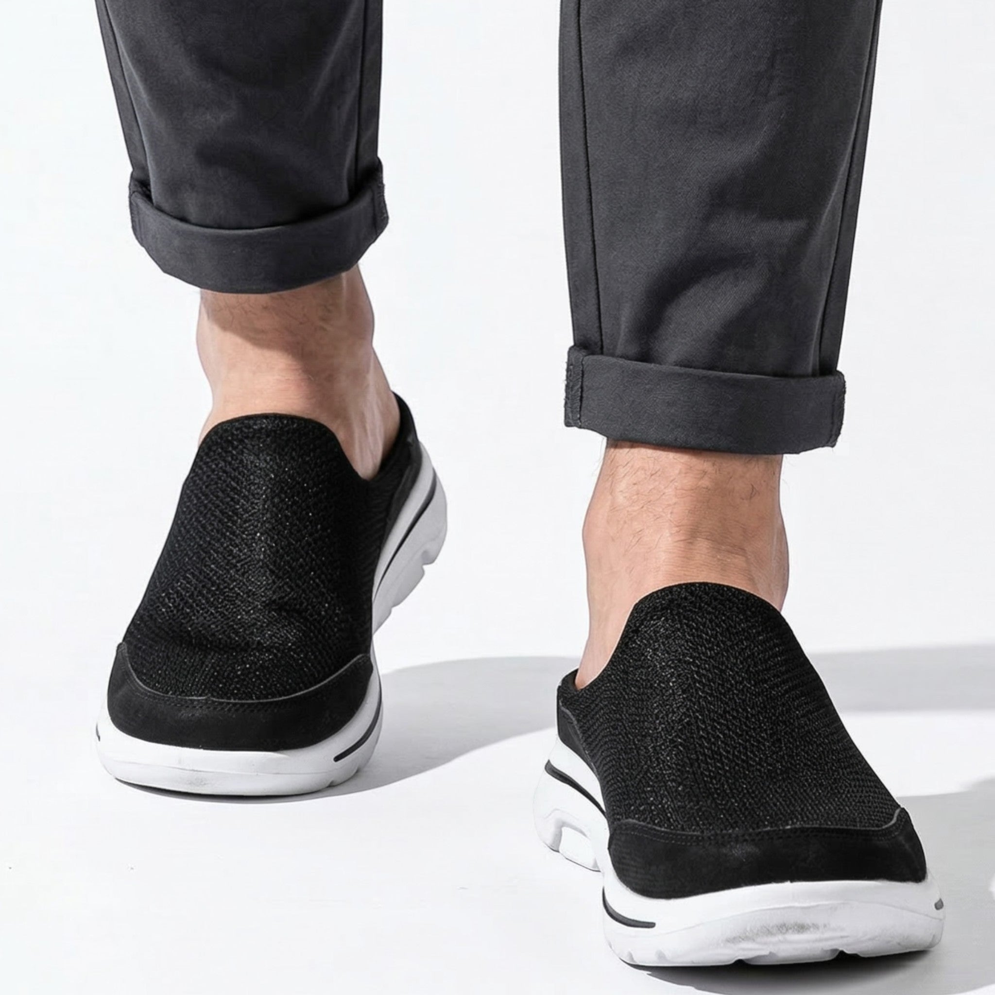 George - Men's Breathable Slip - On Trainers Mules - Trainers - Black - Taylor & Bennett