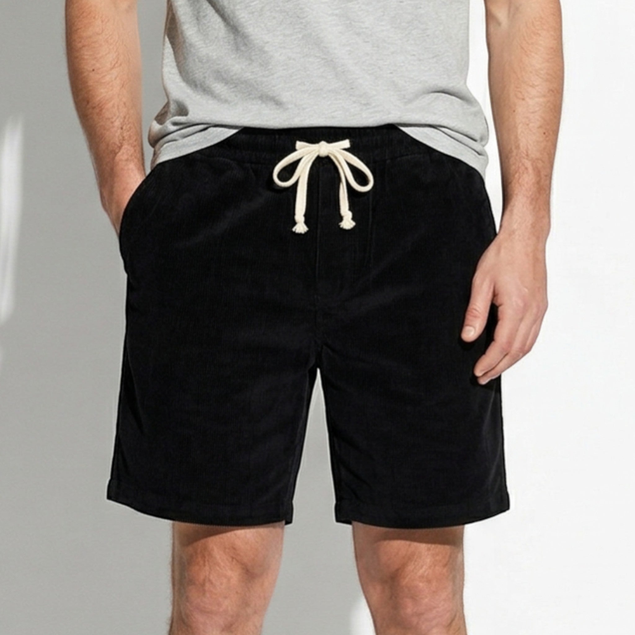 George - Men's Corduroy Shorts with Drawstring Waist - Corduroy pants - Black - Taylor & Bennett