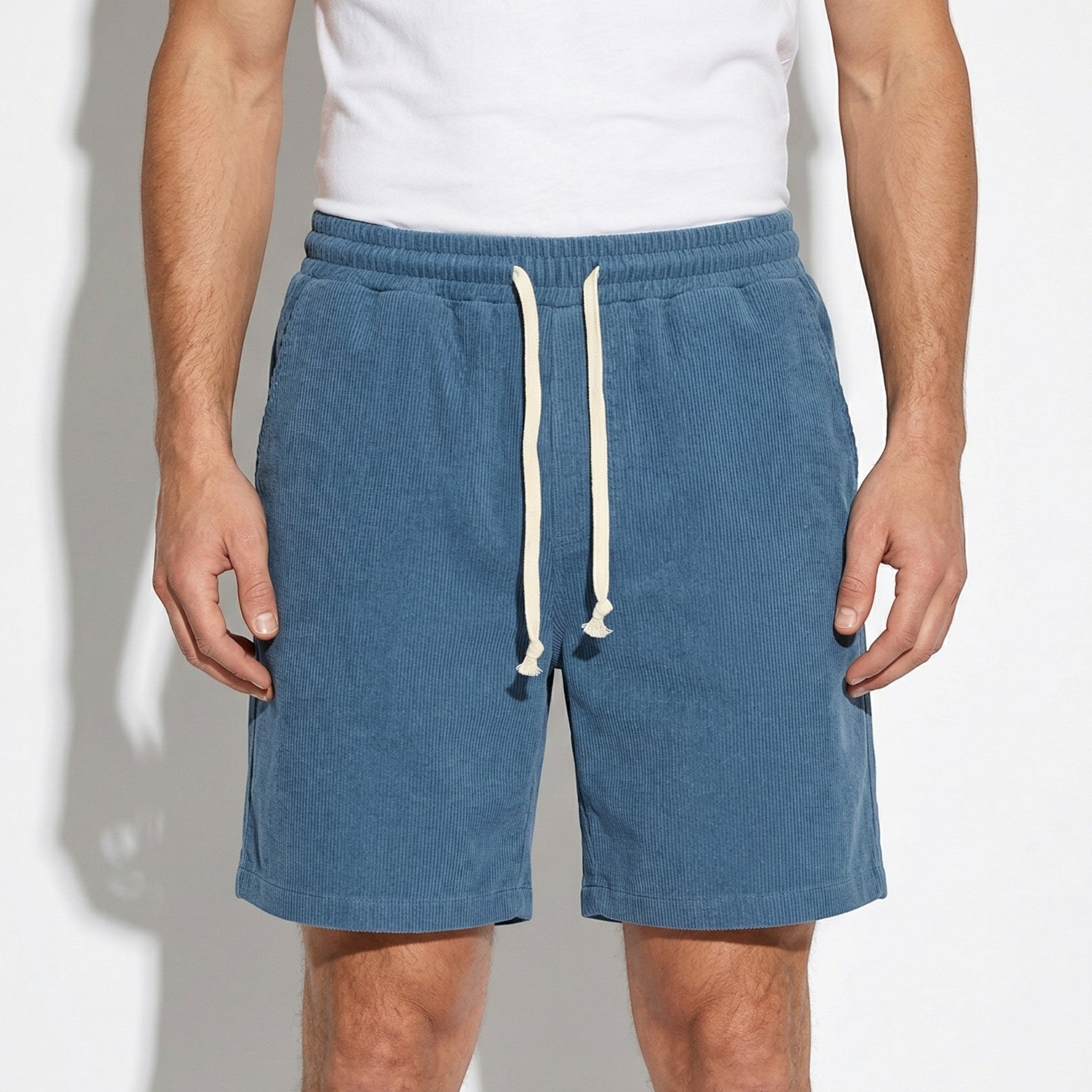 George - Men's Corduroy Shorts with Drawstring Waist - Corduroy pants - Blue - Taylor & Bennett