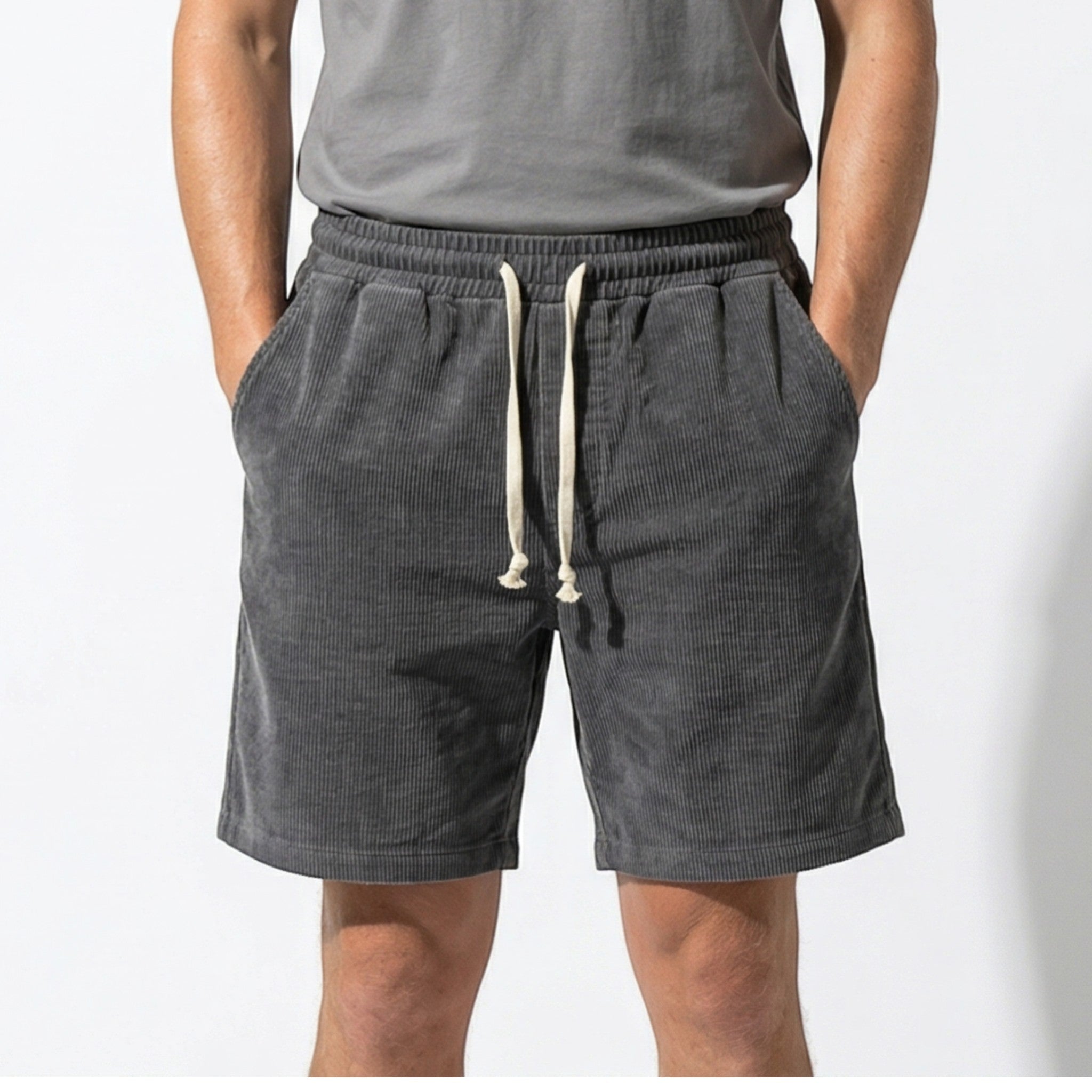 George - Men's Corduroy Shorts with Drawstring Waist - Corduroy pants - Grey - Taylor & Bennett