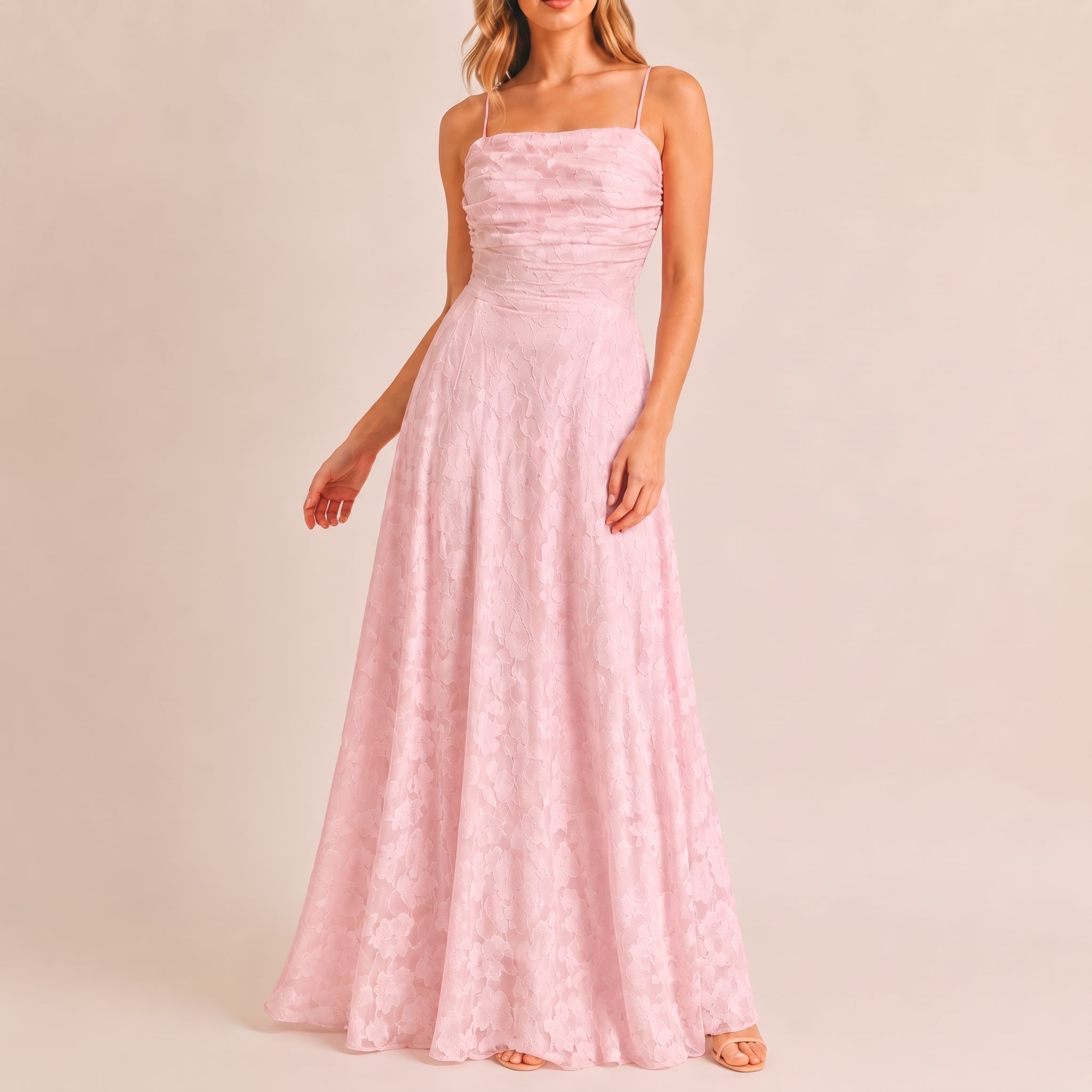 Georgia – Women's Floral Ruched Bodice Evening Maxi Dress - Dresses - Pink - Taylor & Bennett