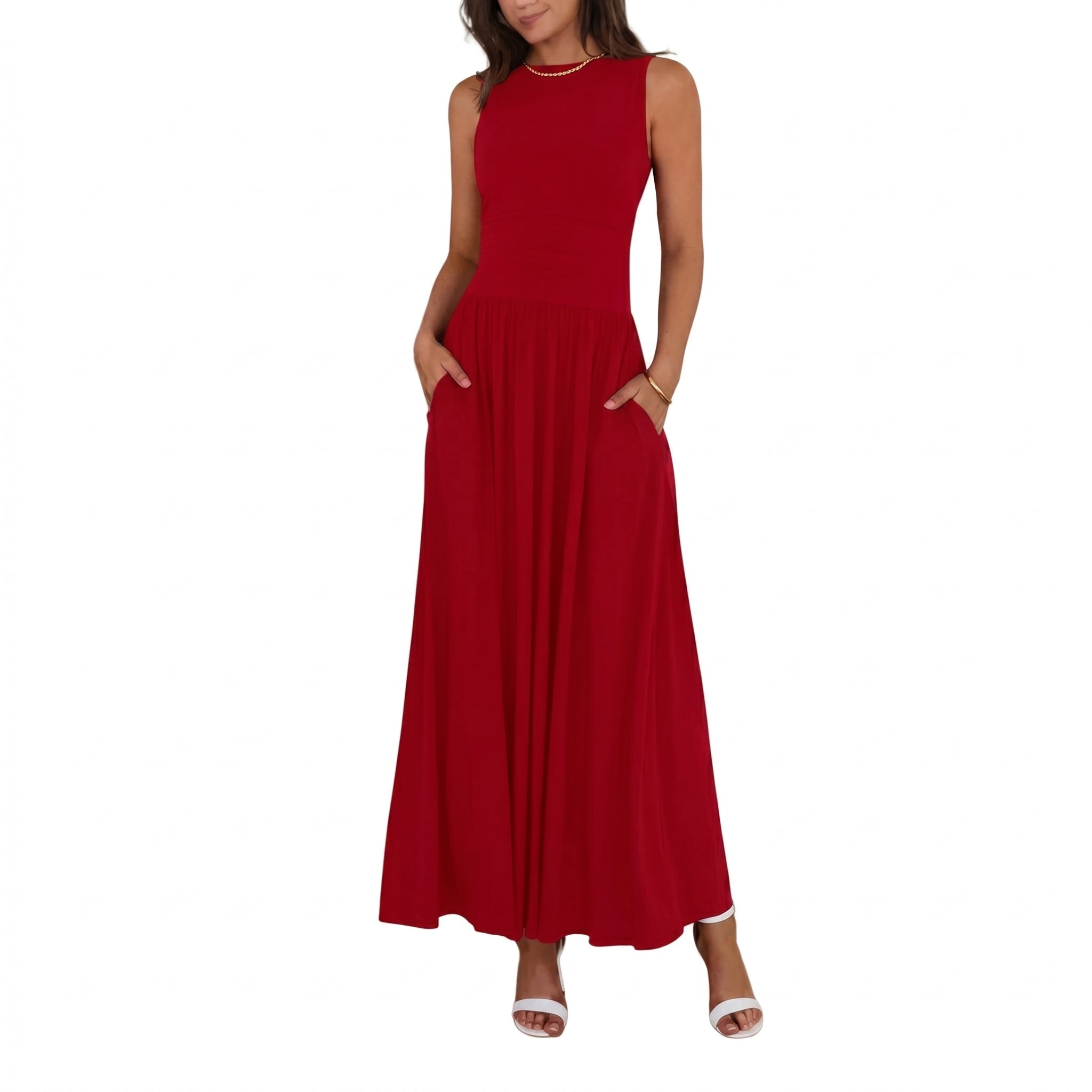 Georgia - Women's Semi - Formal Pleated Maxi Dress - Maxi Dress - Red - Taylor & Bennett