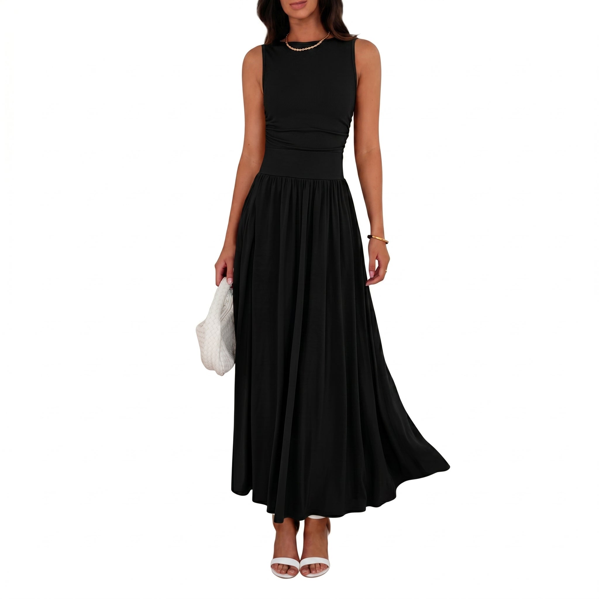Georgia - Women's Semi - Formal Pleated Maxi Dress - Maxi Dress - Black - Taylor & Bennett