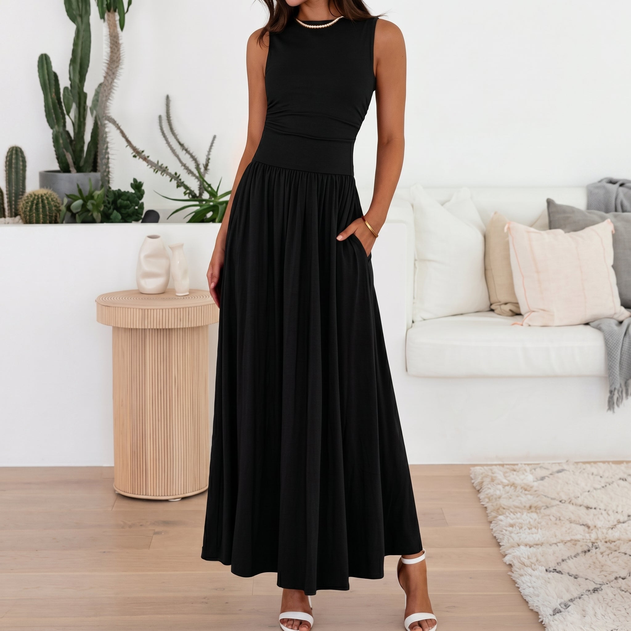 Georgia - Women's Semi - Formal Pleated Maxi Dress - Maxi Dress - Black - Taylor & Bennett