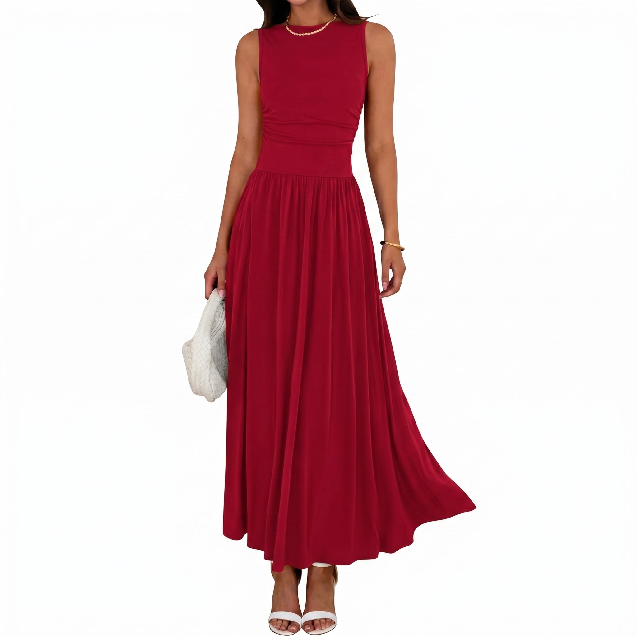 Georgia - Women's Semi - Formal Pleated Maxi Dress - Maxi Dress - Red - Taylor & Bennett
