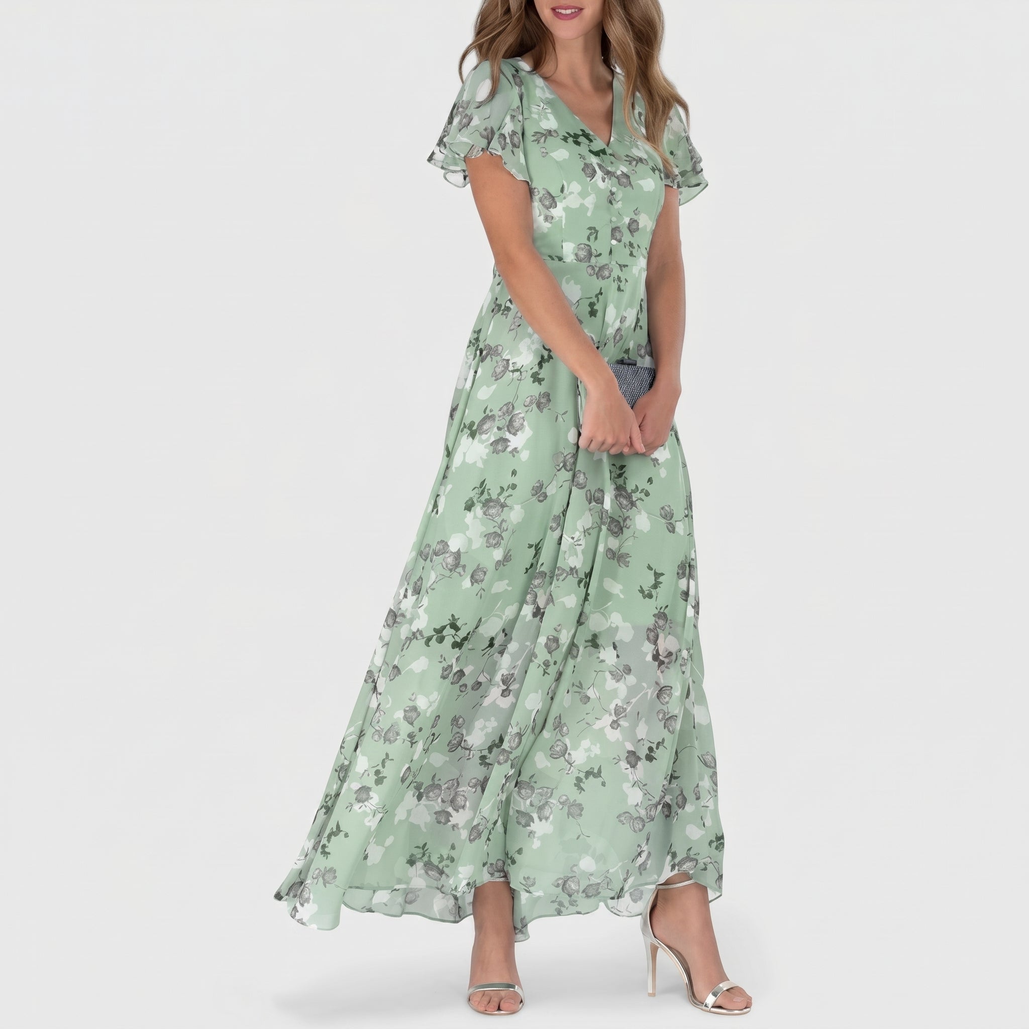 Georgia - Women's Summer Floral Flowy Maxi Dress - Maxi Dress - Green - Taylor & Bennett