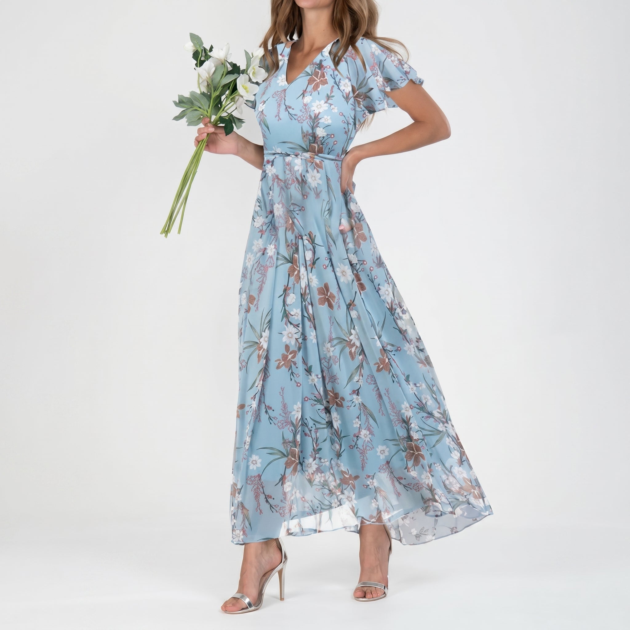 Georgia - Women's Summer Floral Flowy Maxi Dress - Maxi Dress - Blue - Taylor & Bennett