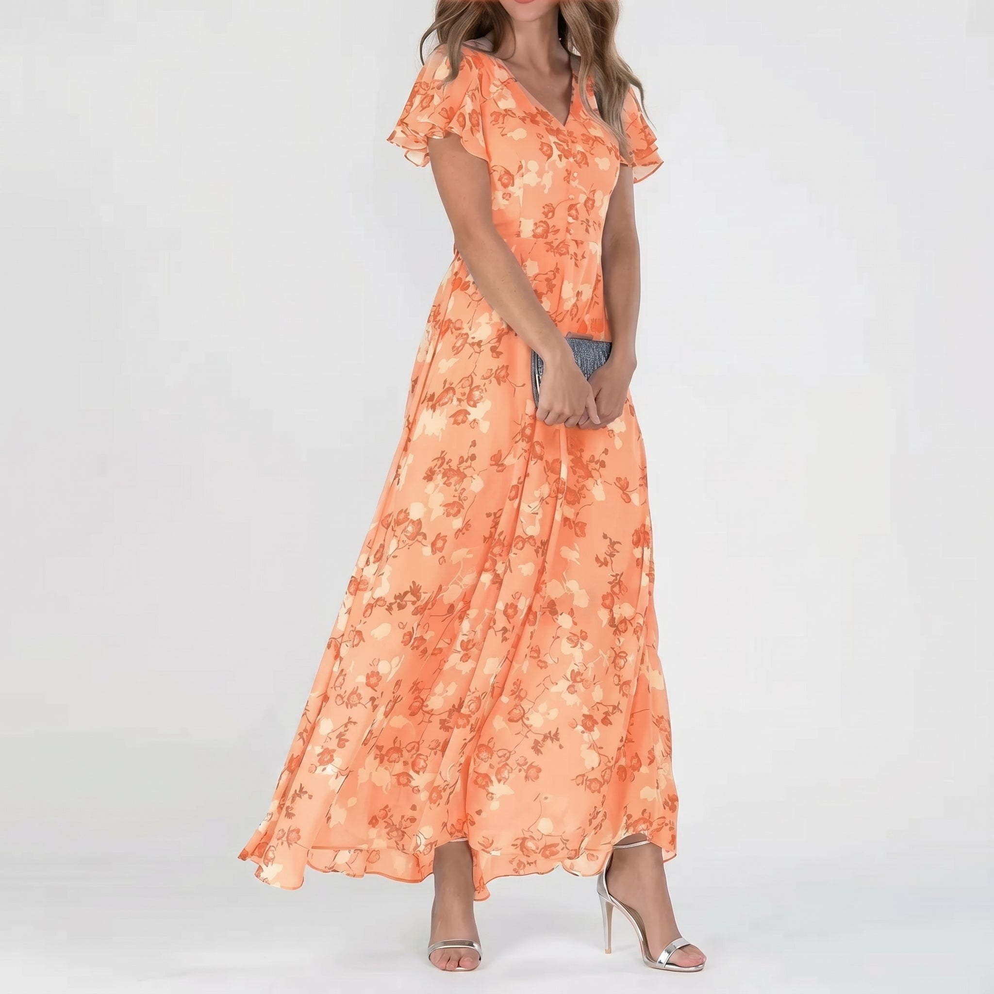 Georgia - Women's Summer Floral Flowy Maxi Dress - Maxi Dress - Orange - Taylor & Bennett