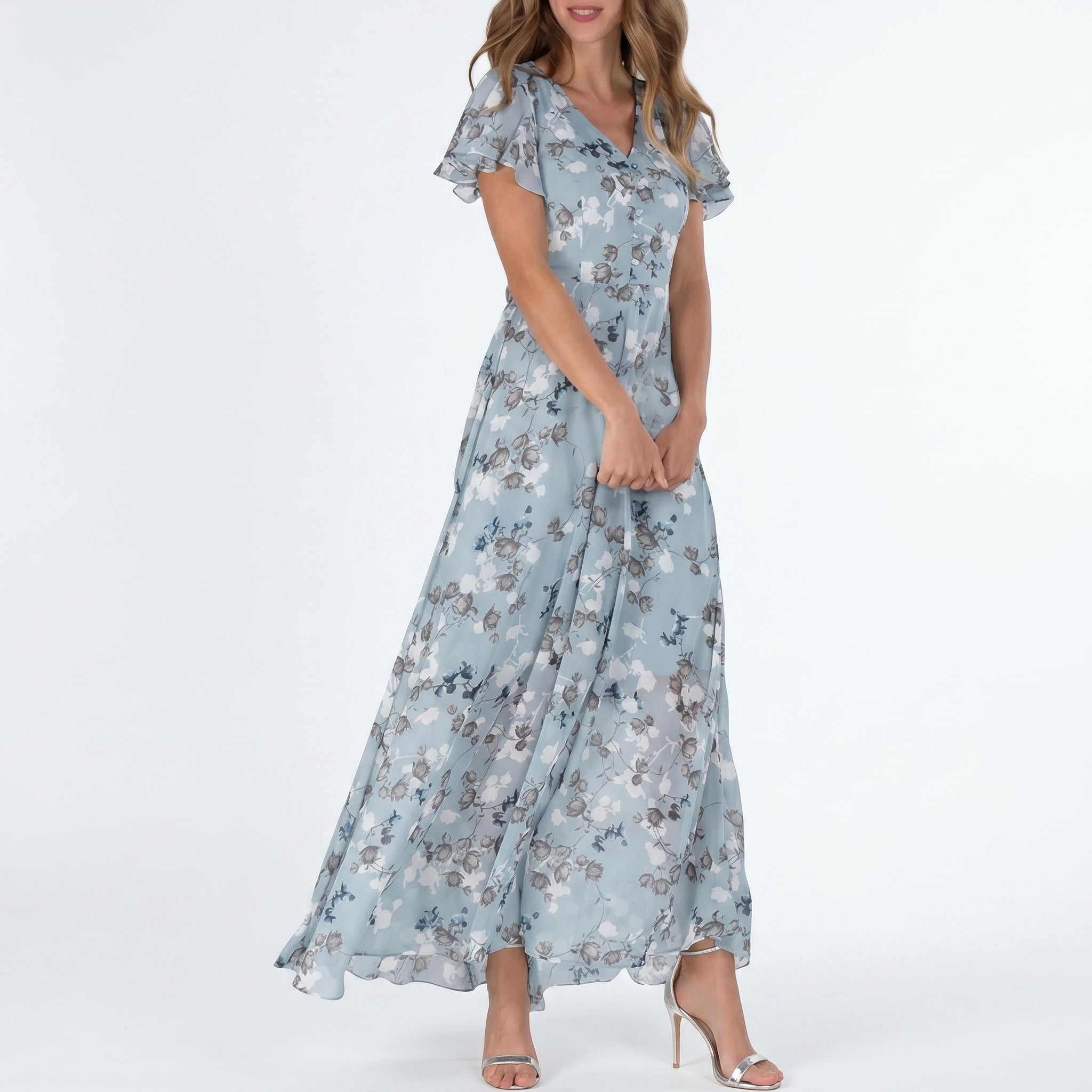 Georgia - Women's Summer Floral Flowy Maxi Dress - Maxi Dress - Light Blue - Taylor & Bennett