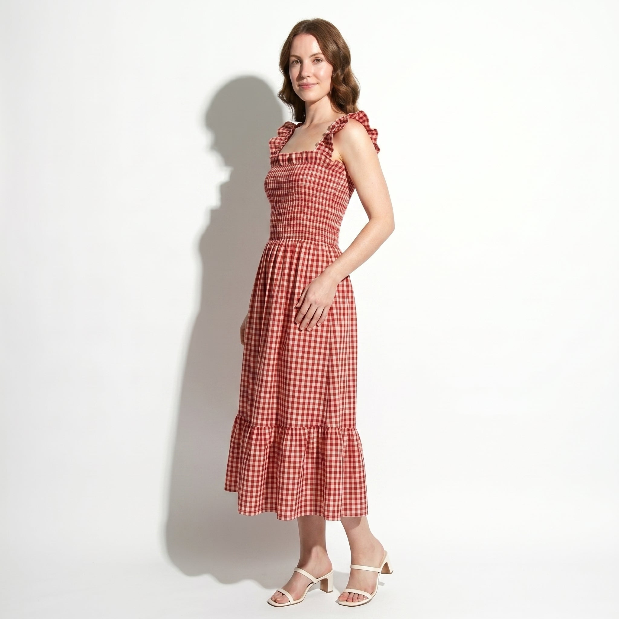 Georgia - Women's Summer Gingham Smocked Midi Dress - Maxi Dress - Red - Taylor & Bennett