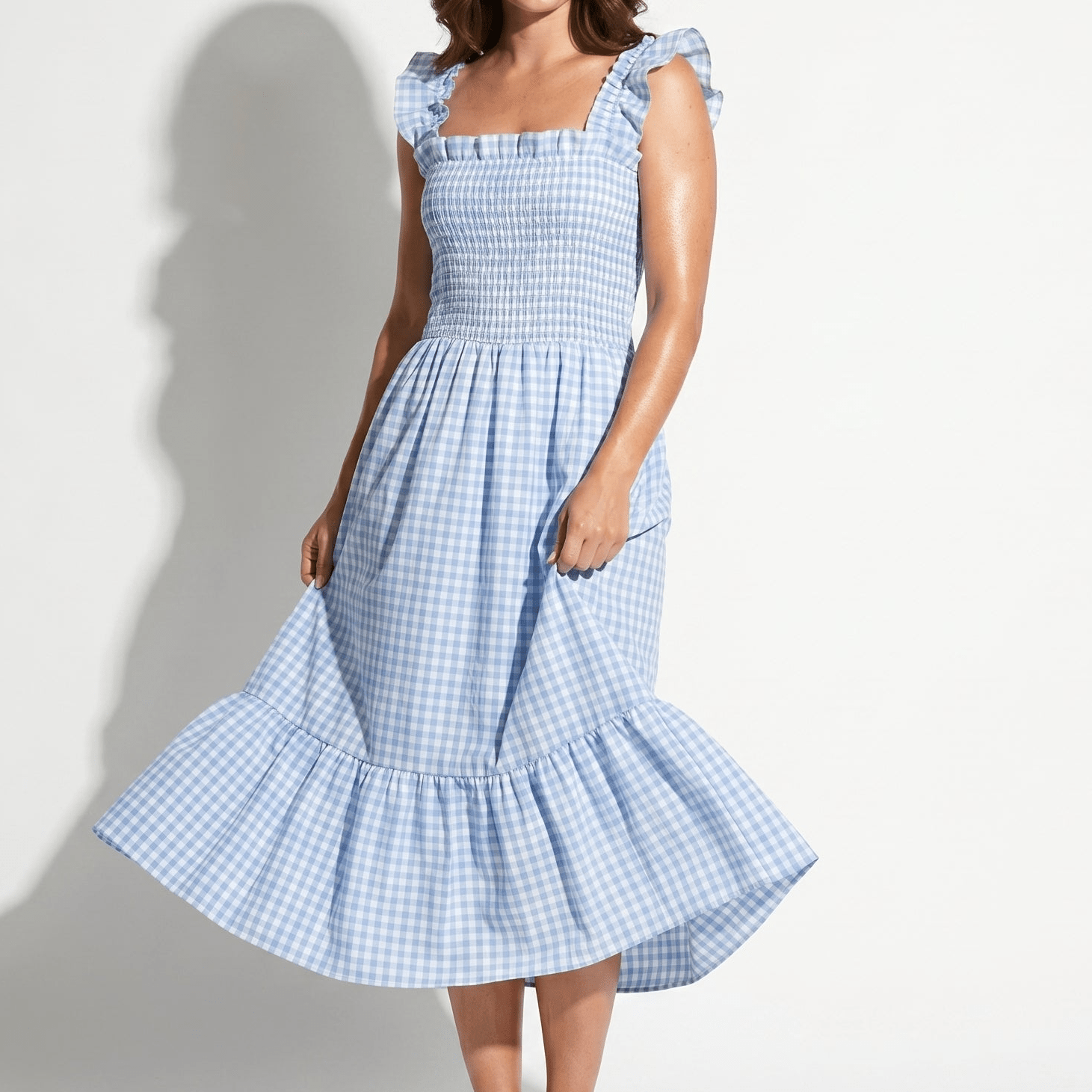 Georgia - Women's Summer Gingham Smocked Midi Dress - Maxi Dress - Blue - Taylor & Bennett