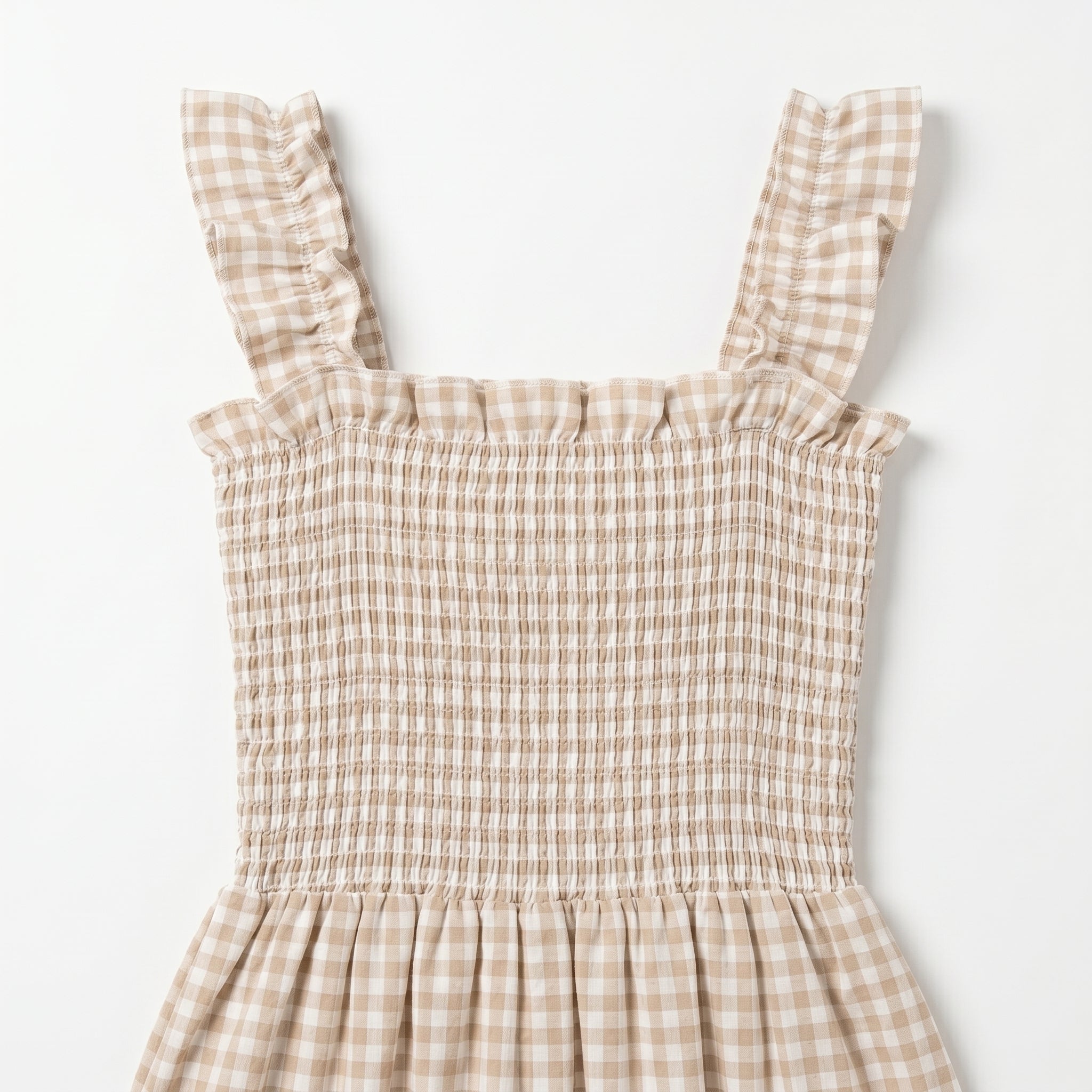 Georgia - Women's Summer Gingham Smocked Midi Dress - Maxi Dress - Beige - Taylor & Bennett