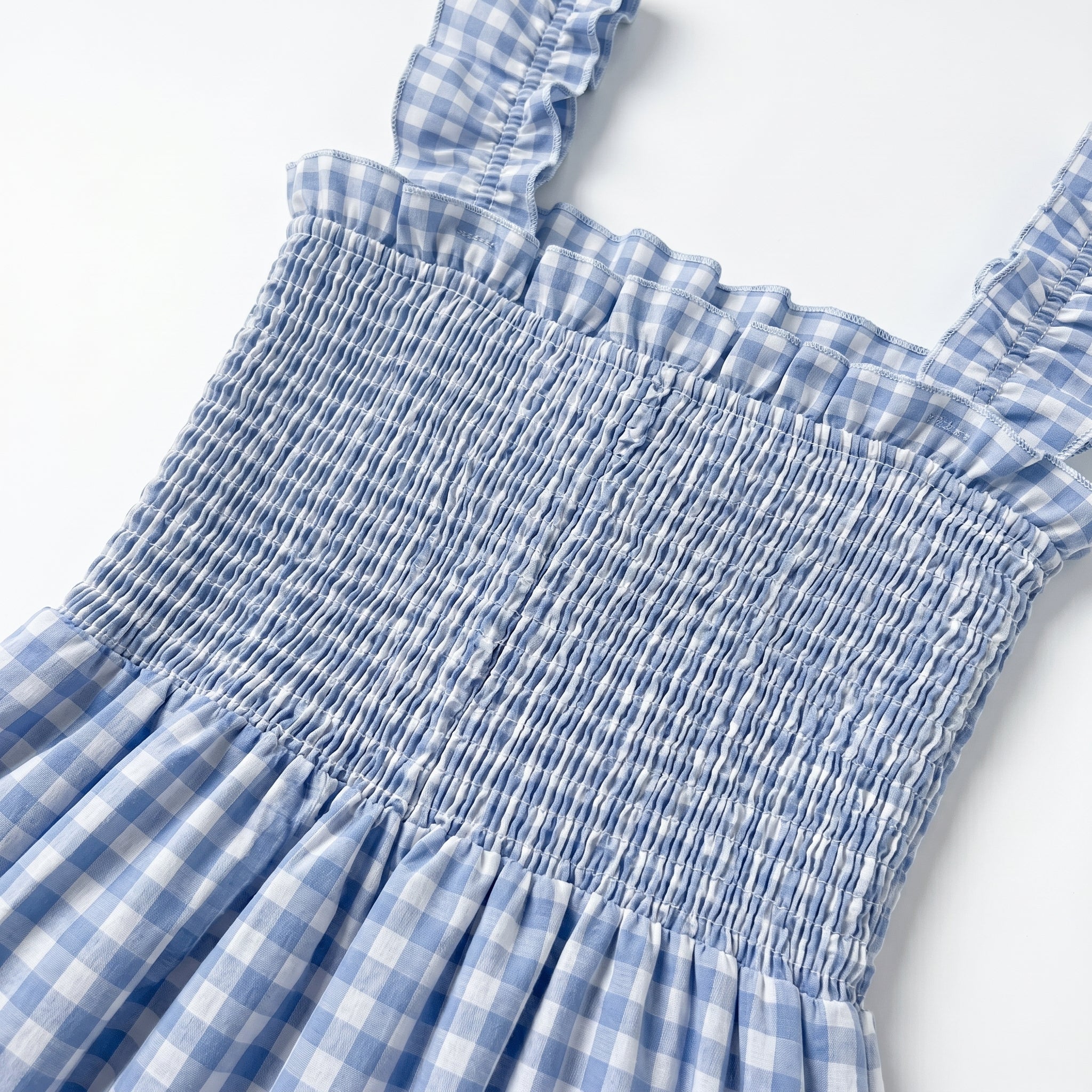 Georgia - Women's Summer Gingham Smocked Midi Dress - Maxi Dress - Blue - Taylor & Bennett