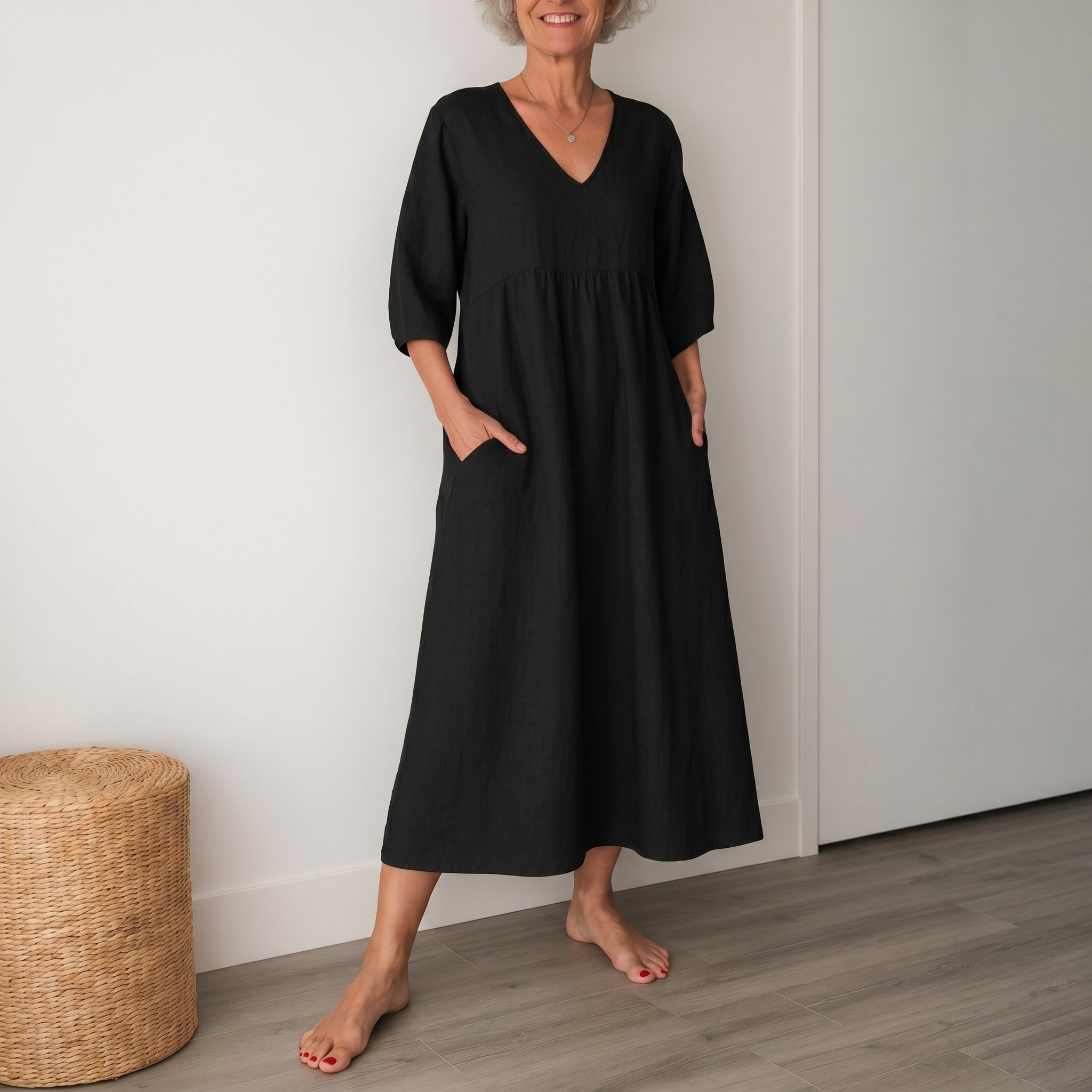 Georgia - Women's Summer Puff Sleeve Maxi Dress - Maxi Dress - Black - Taylor & Bennett