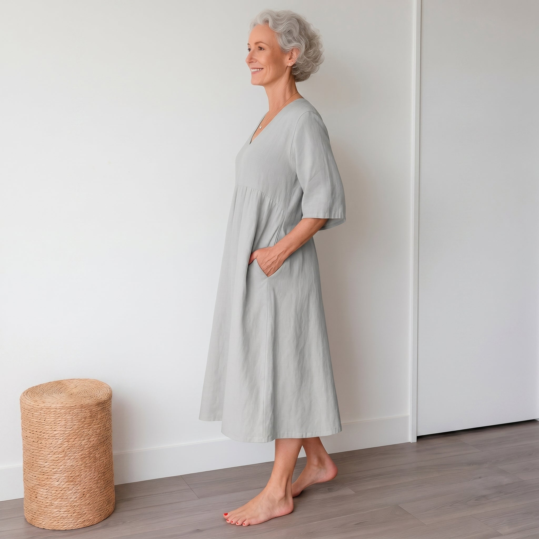 Georgia - Women's Summer Puff Sleeve Maxi Dress - Maxi Dress - Grey - Taylor & Bennett