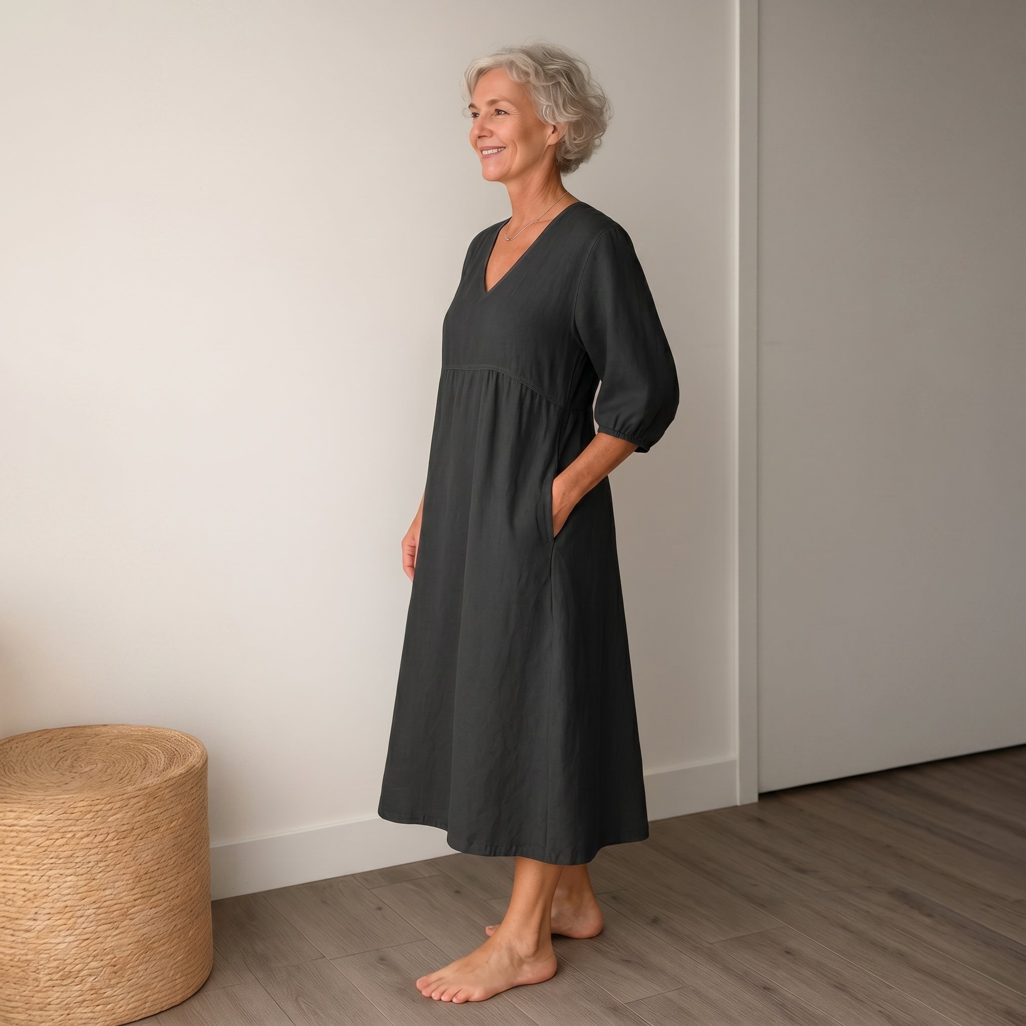 Georgia - Women's Summer Puff Sleeve Maxi Dress - Maxi Dress - Black - Taylor & Bennett