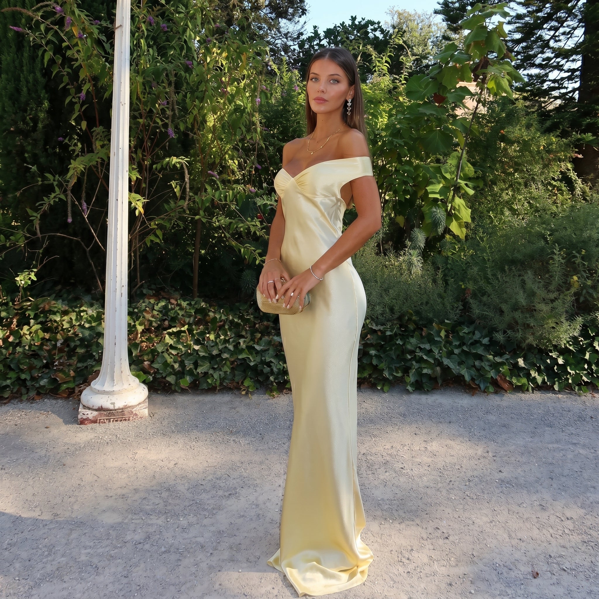 Georgia - Women's Wedding Guest Off - Shoulder Ruched Maxi Dress - Maxi Dress - Yellow - Taylor & Bennett