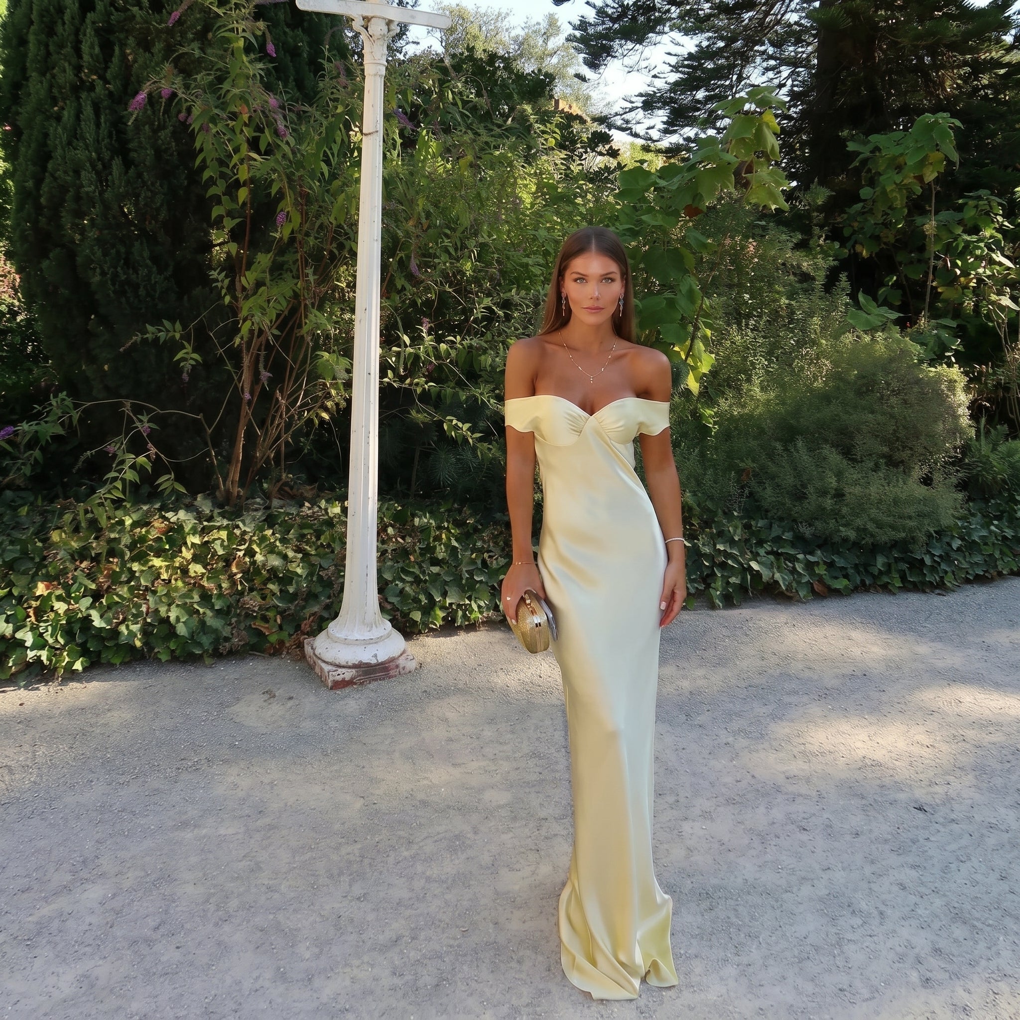 Georgia - Women's Wedding Guest Off - Shoulder Ruched Maxi Dress - Maxi Dress - Yellow - Taylor & Bennett