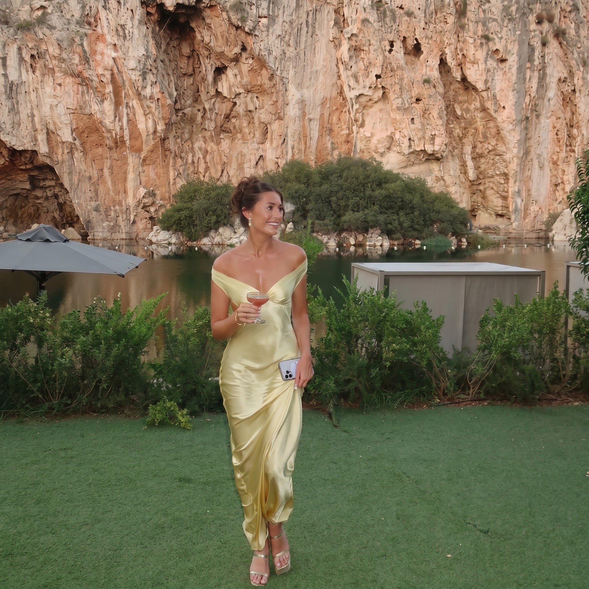 Georgia - Women's Wedding Guest Off - Shoulder Ruched Maxi Dress - Maxi Dress - Yellow - Taylor & Bennett