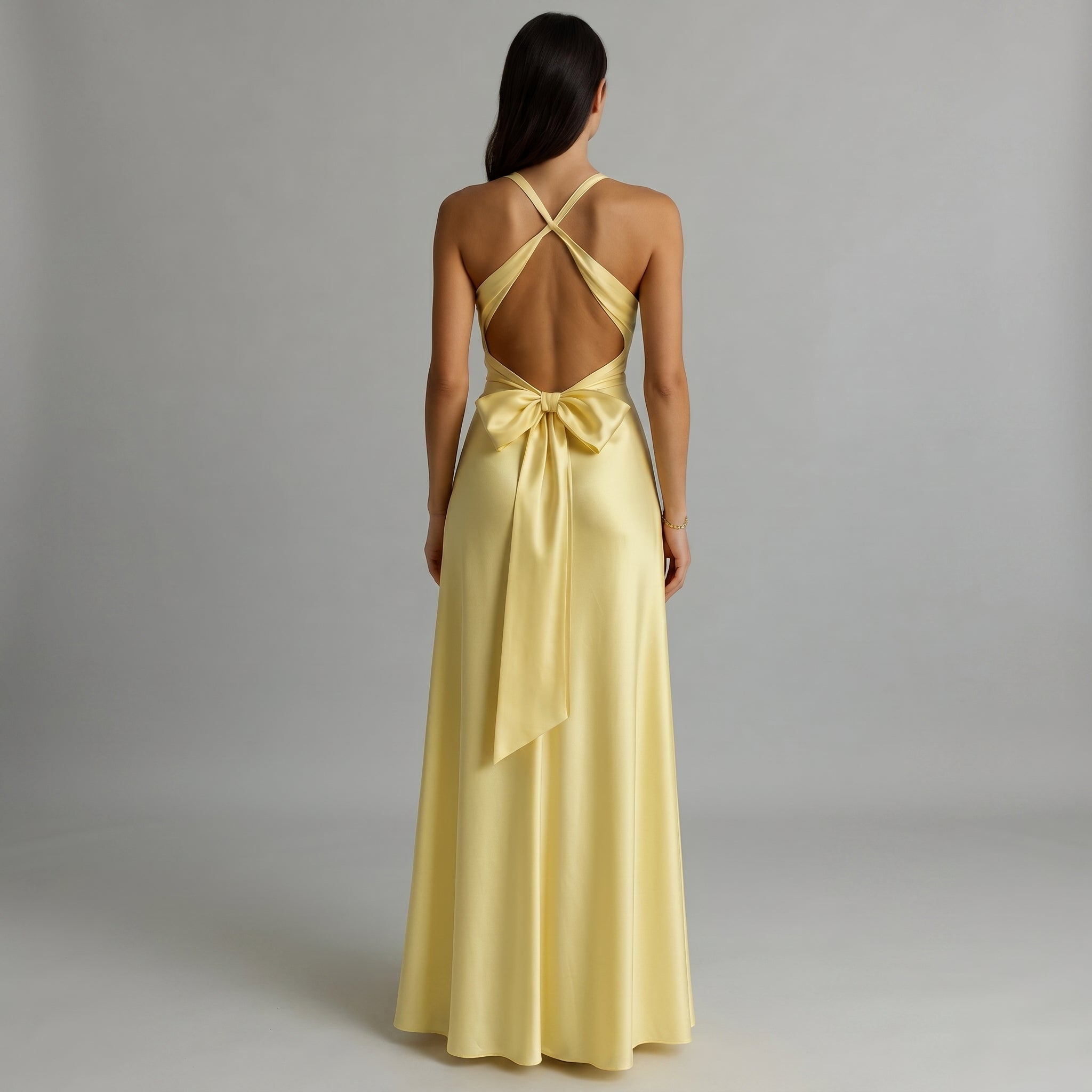 Georgia - Women's Wedding Guest V - Neck Maxi Dress with Bow Back - Maxi Dress - Yellow - Taylor & Bennett