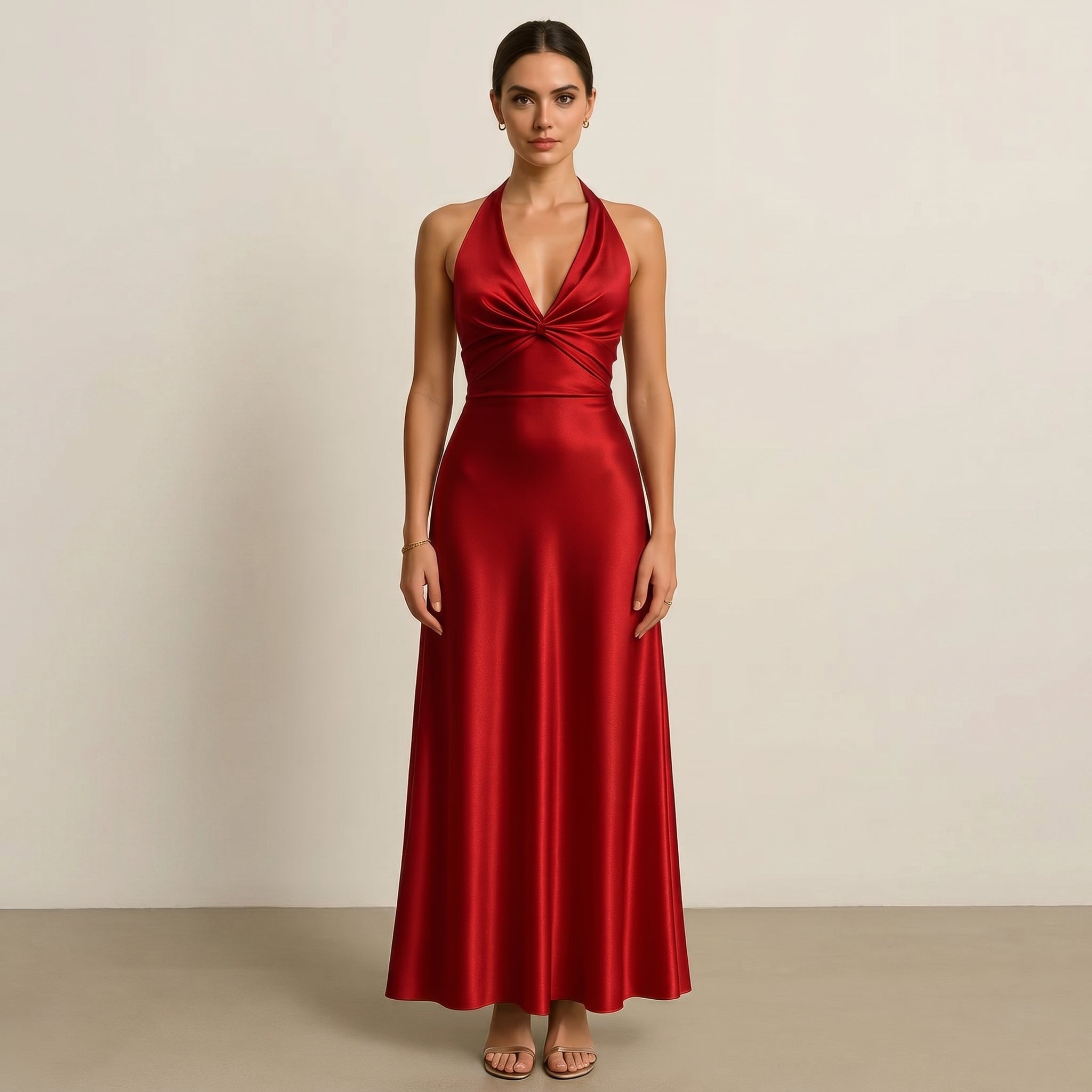 Georgia - Women's Wedding Guest V - Neck Maxi Dress with Bow Back - Maxi Dress - Red - Taylor & Bennett