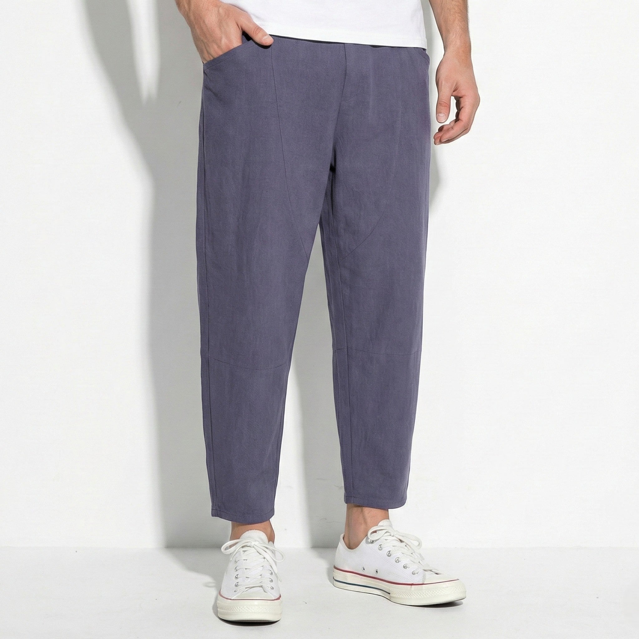 Gerald - Men's Cropped Relaxed Loose Trousers - Pants - Light Purple - Taylor & Bennett