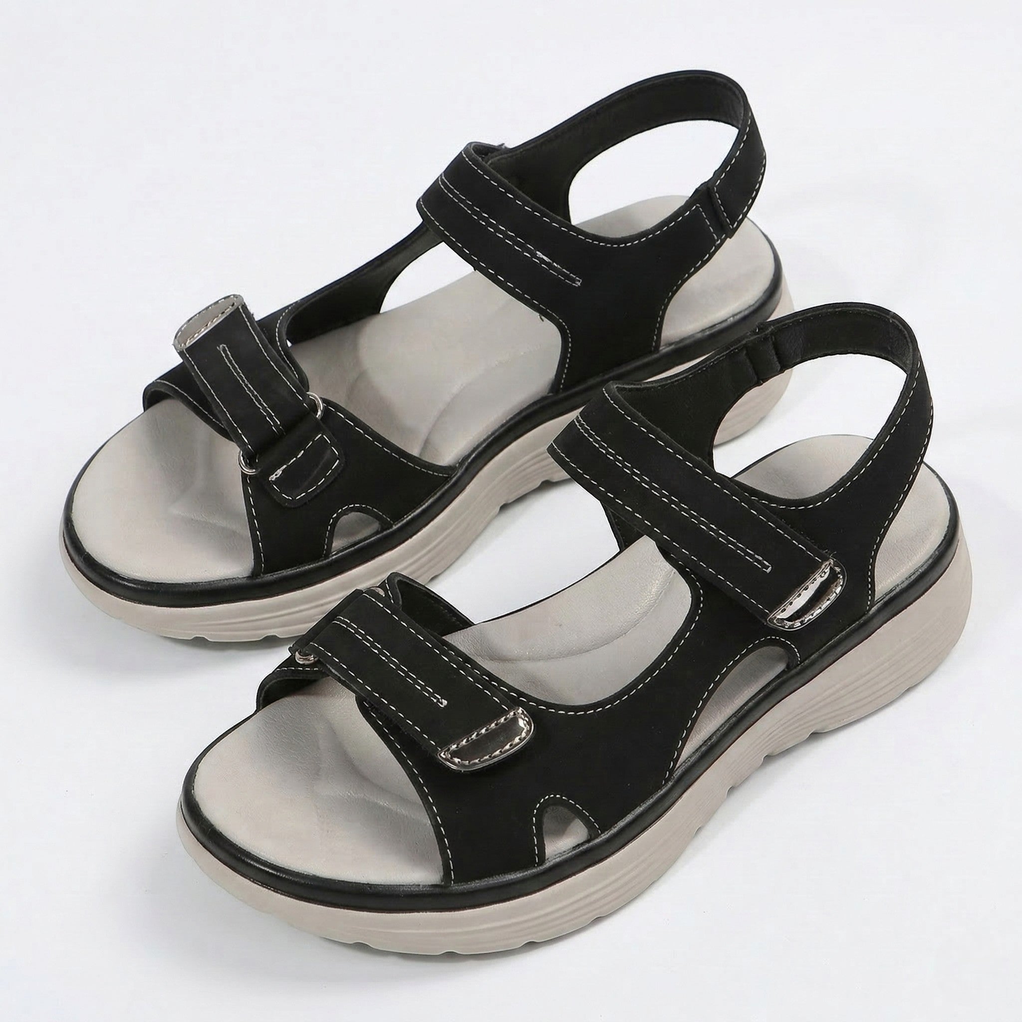 Grace - Women's Adjustable Walking Sandals with Cushioned Sole - Sandal - Black - Taylor & Bennett