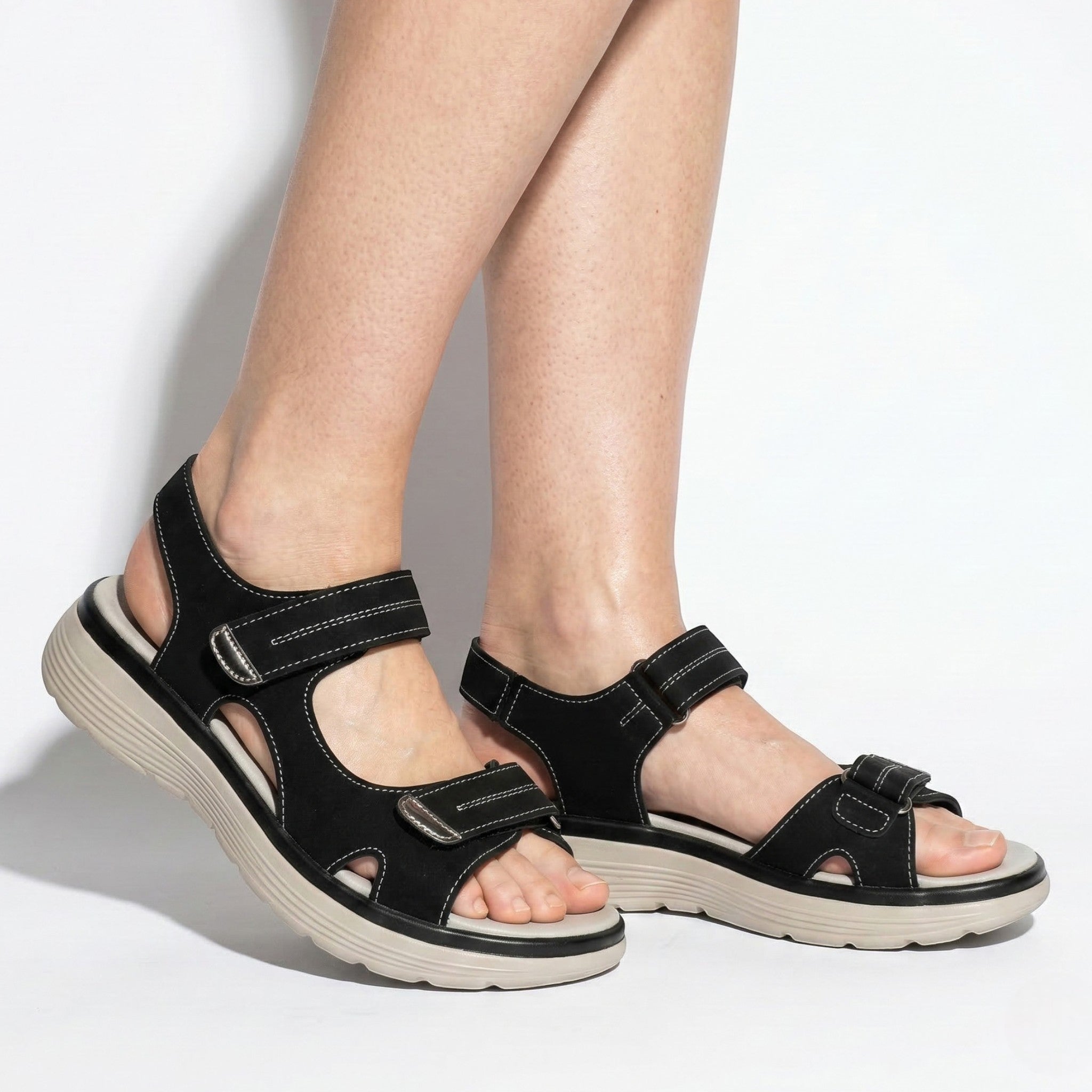 Grace - Women's Adjustable Walking Sandals with Cushioned Sole - Sandal - Black - Taylor & Bennett