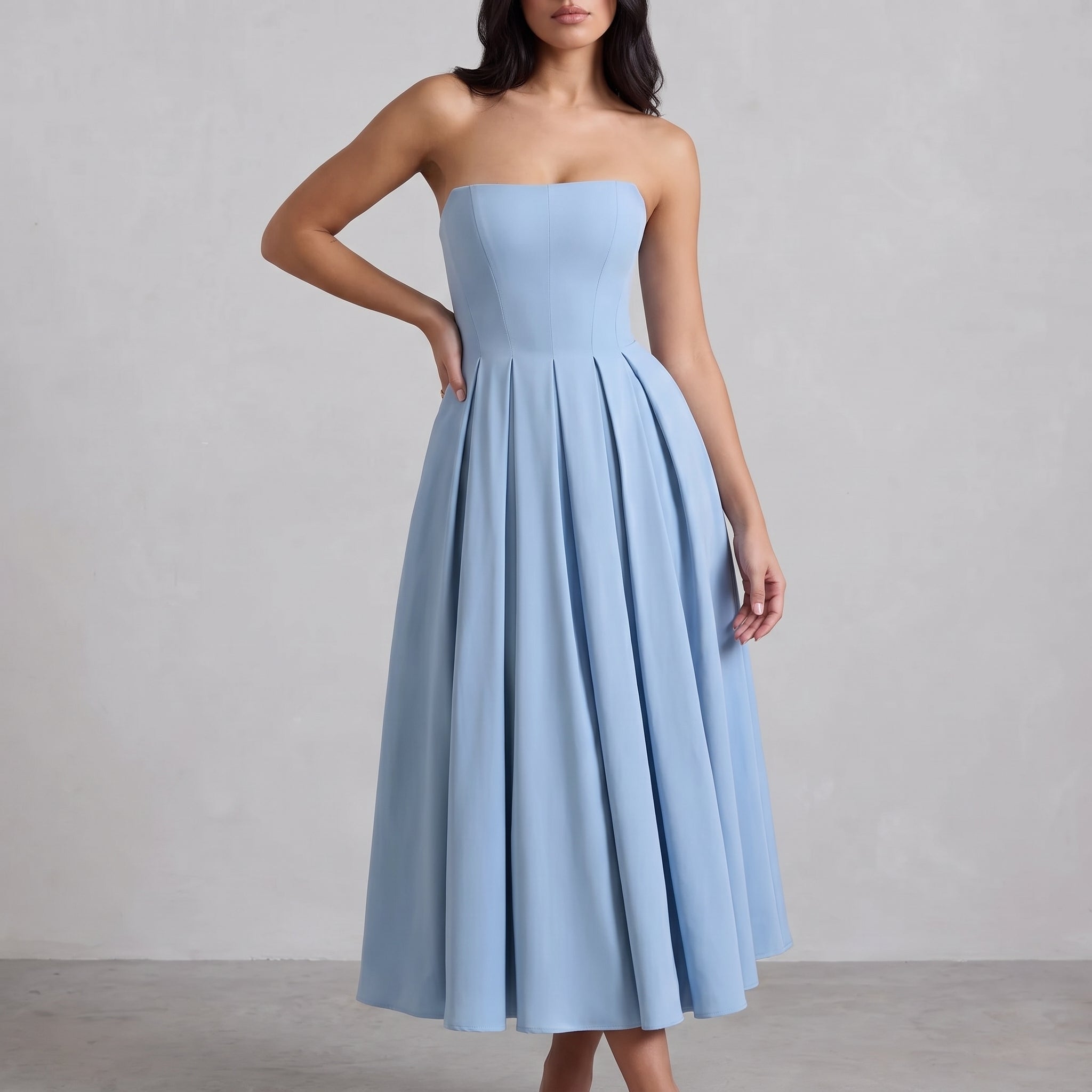 Grace - Women's Summer Strapless Corset Maxi Dress - Maxi Dress - Blue - Taylor & Bennett