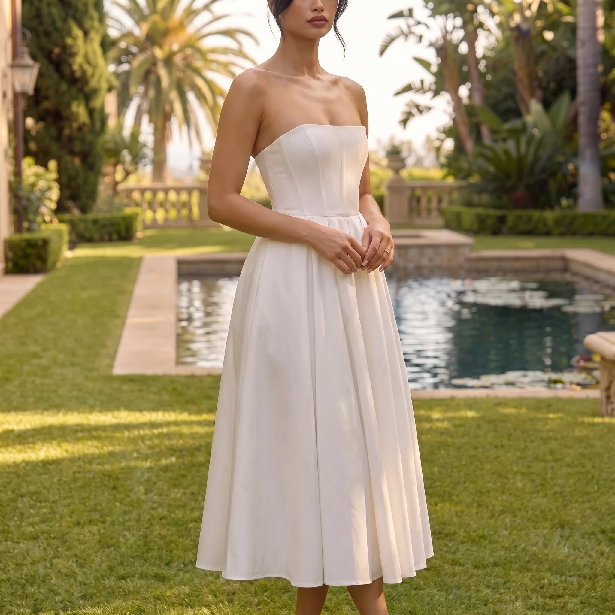 Grace - Women's Summer Strapless Corset Maxi Dress - Maxi Dress - White - Taylor & Bennett