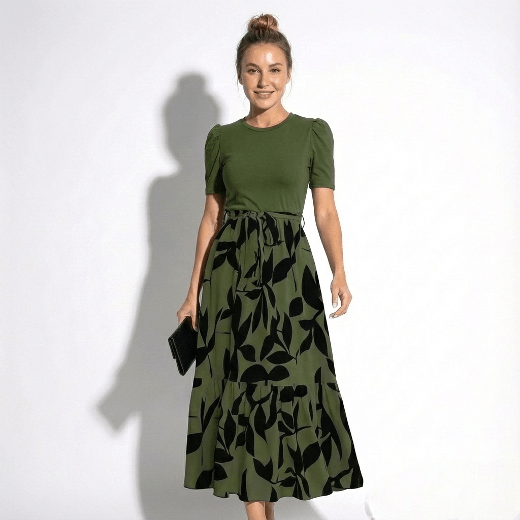 Hannah - Women's Bold Floral Print Maxi Dress - Dress - Olive Leaf Black - Taylor & Bennett