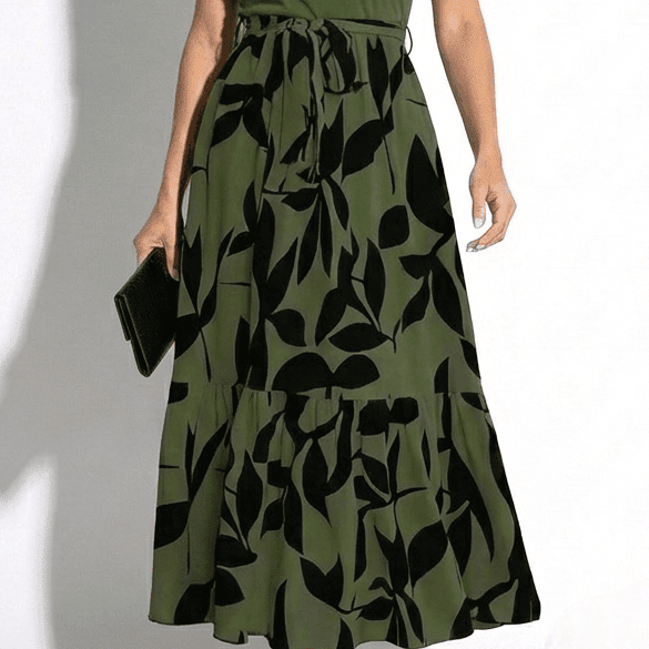 Hannah - Women's Bold Floral Print Maxi Dress - Dress - Olive Leaf Black - Taylor & Bennett