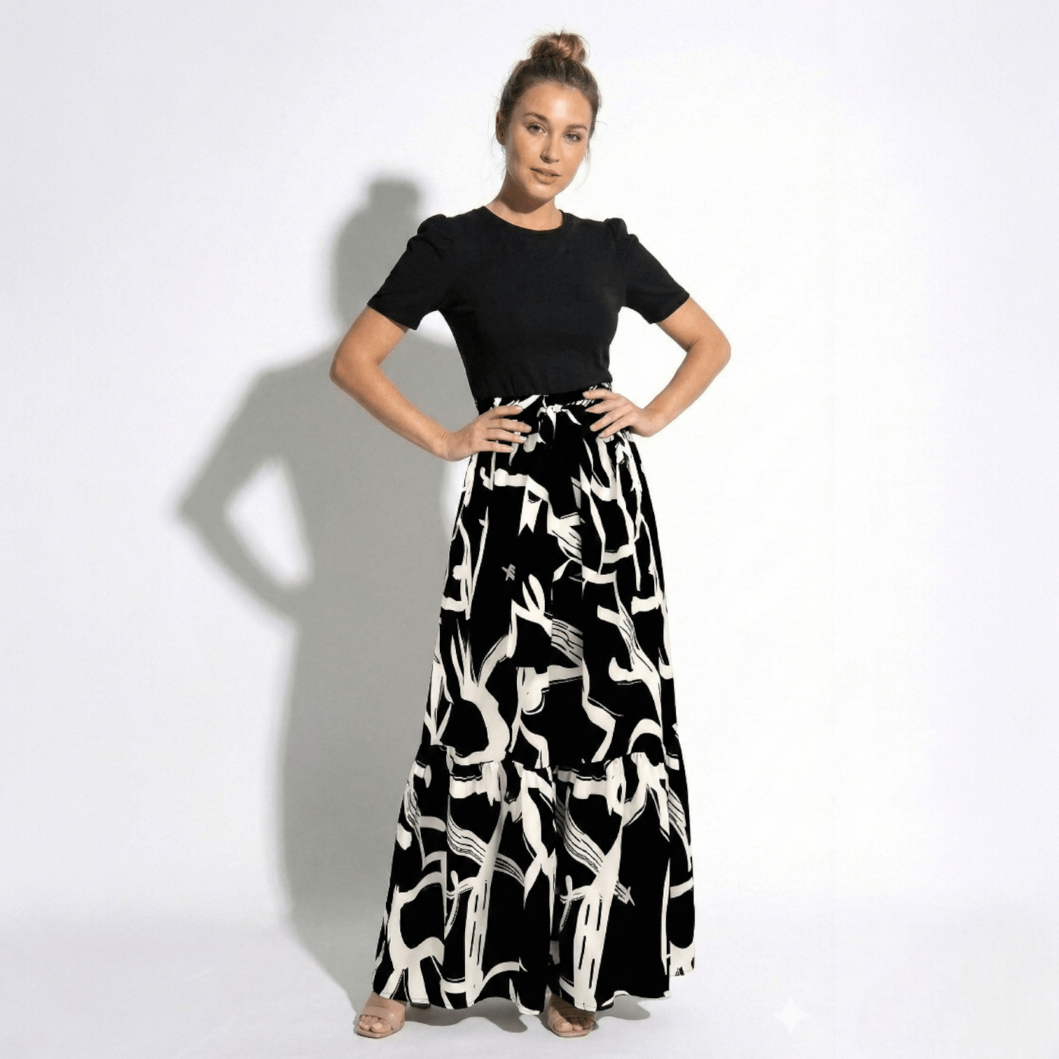 Hannah - Women's Bold Floral Print Maxi Dress - Dress - Monochrome Abstract Black - Taylor & Bennett
