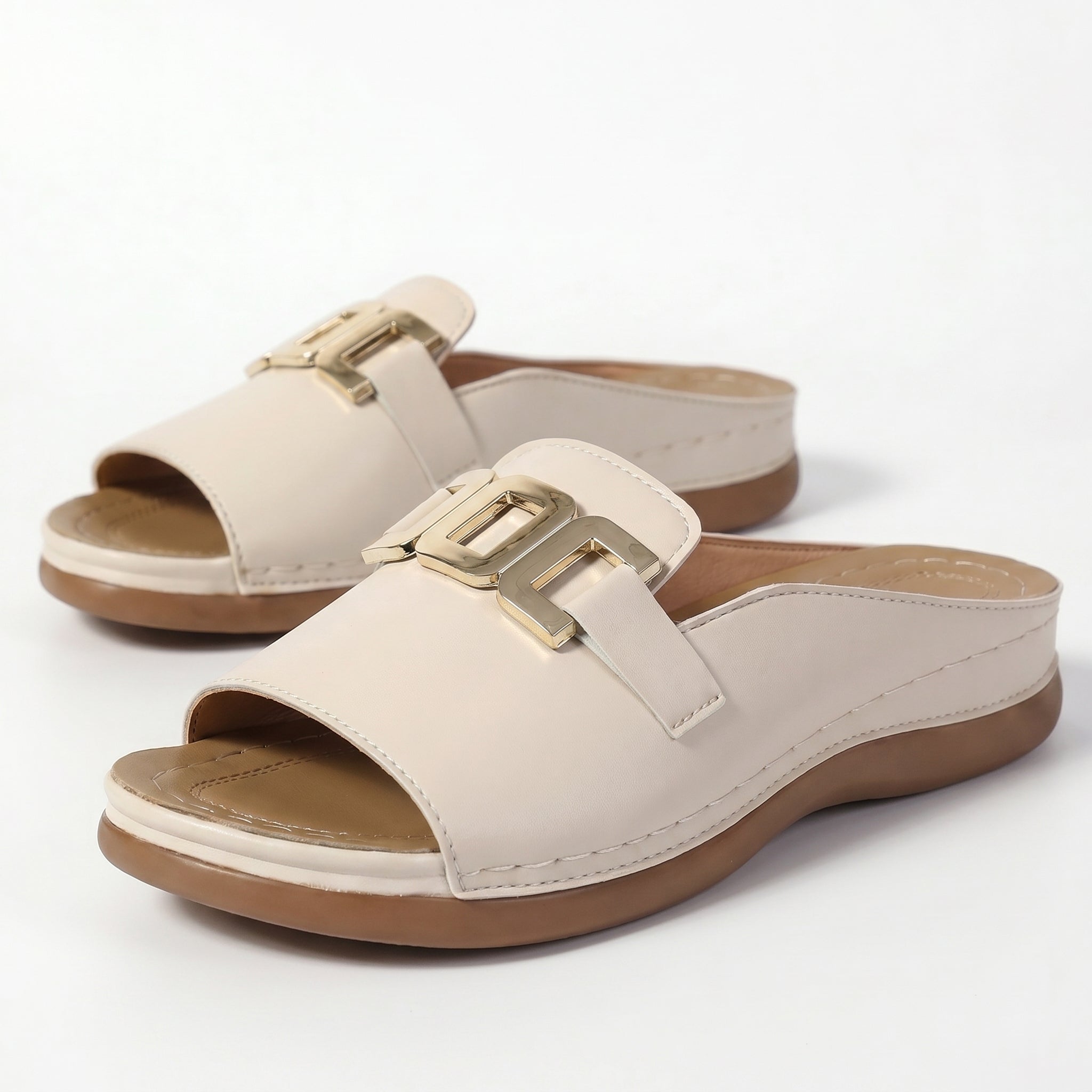 Hannah - Women's Breathable Buckle Flat Sandals - Footwear - Beige - Taylor & Bennett