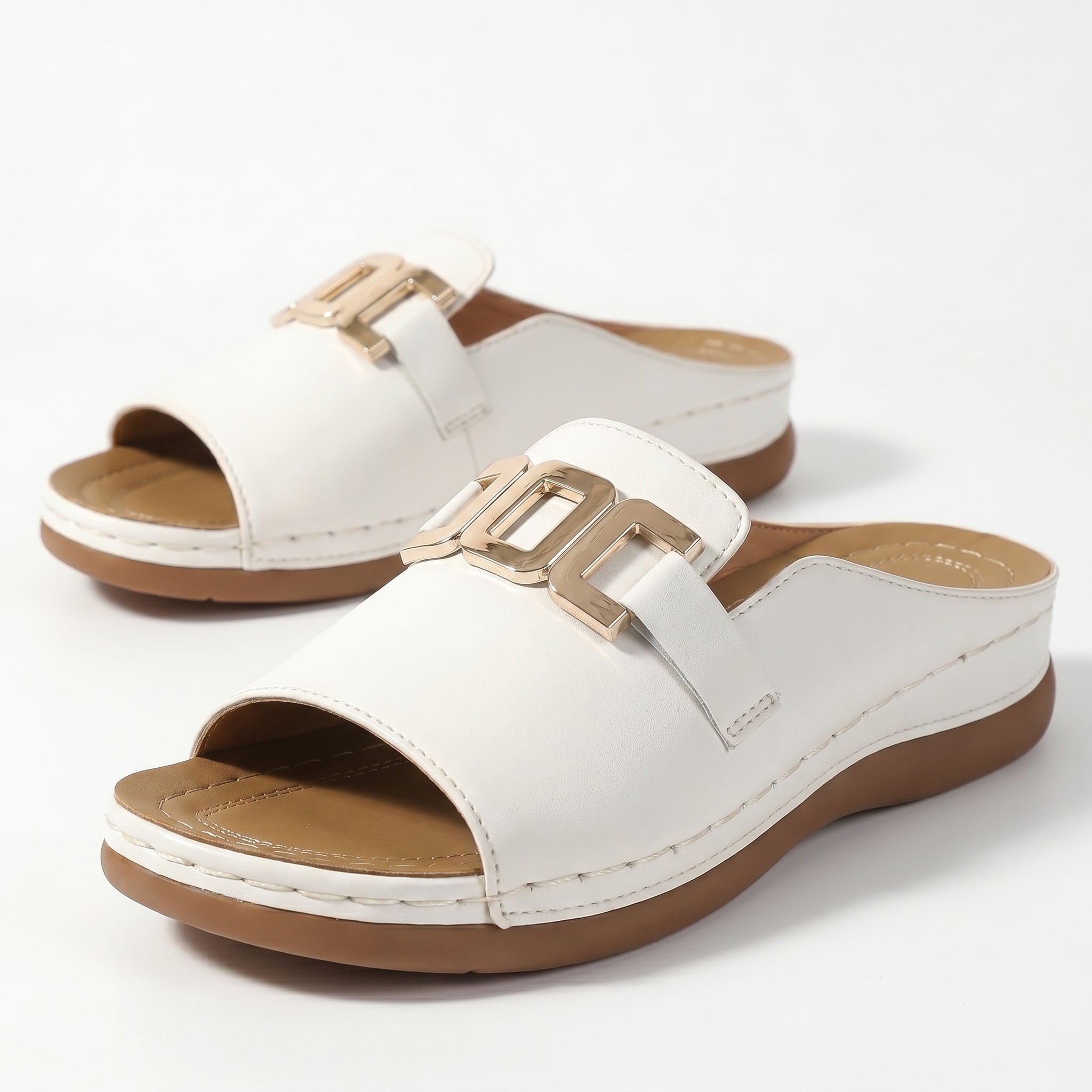 Hannah - Women's Breathable Buckle Flat Sandals - Footwear - White - Taylor & Bennett