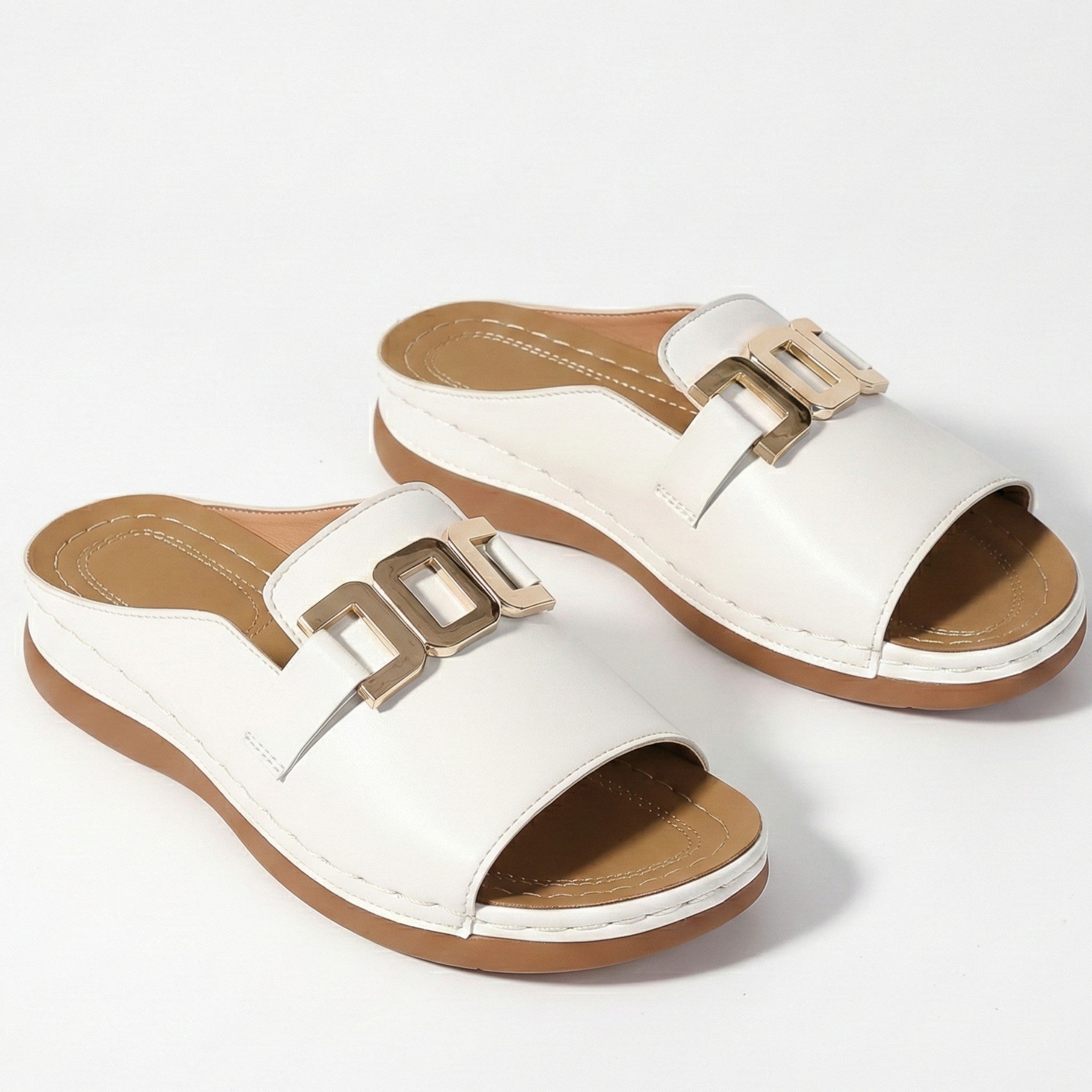 Hannah - Women's Breathable Buckle Flat Sandals - Footwear - White - Taylor & Bennett